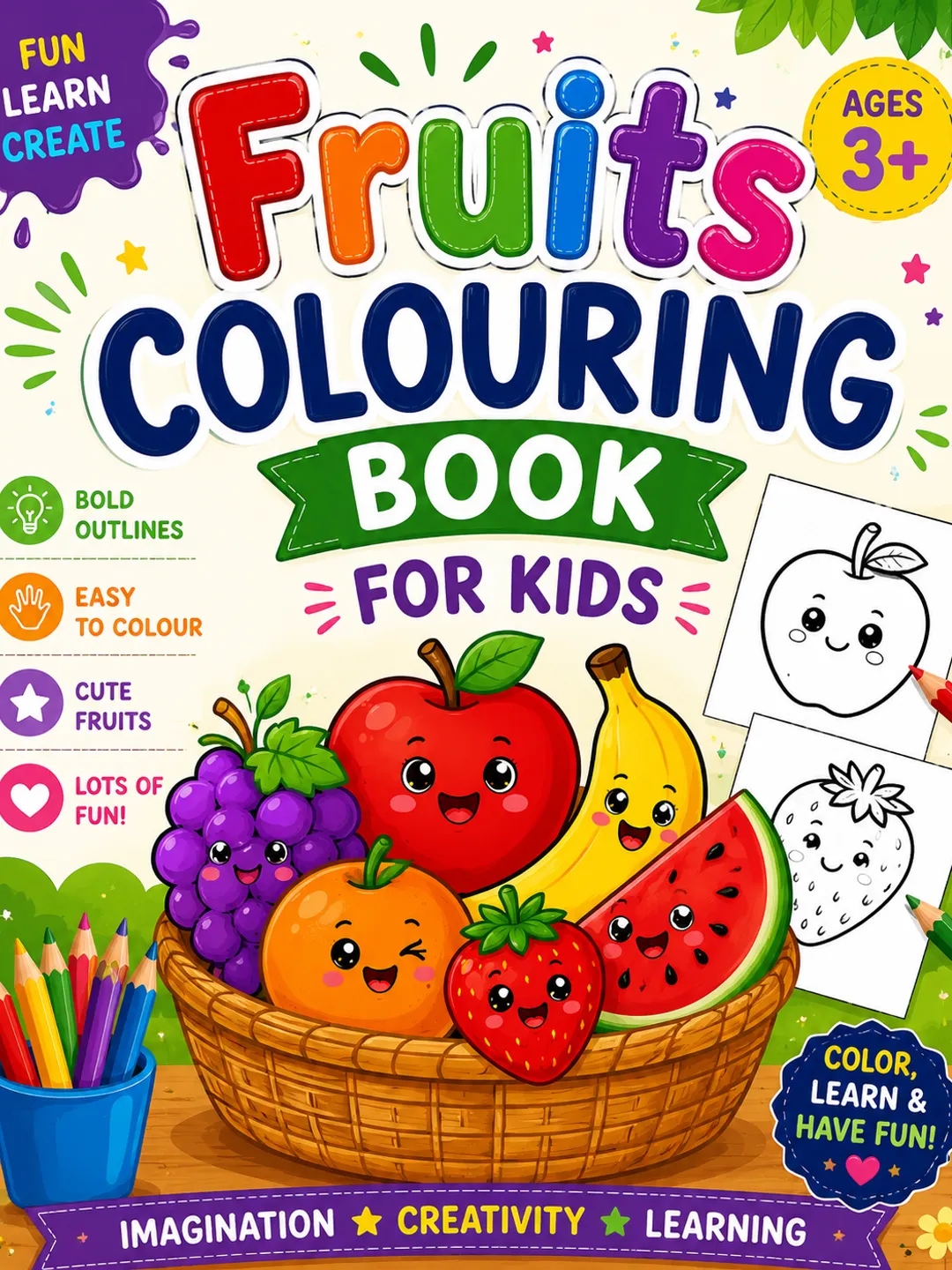 Fruits Coloring Book for Kids – Cute & Fun Fruit Coloring Pages
