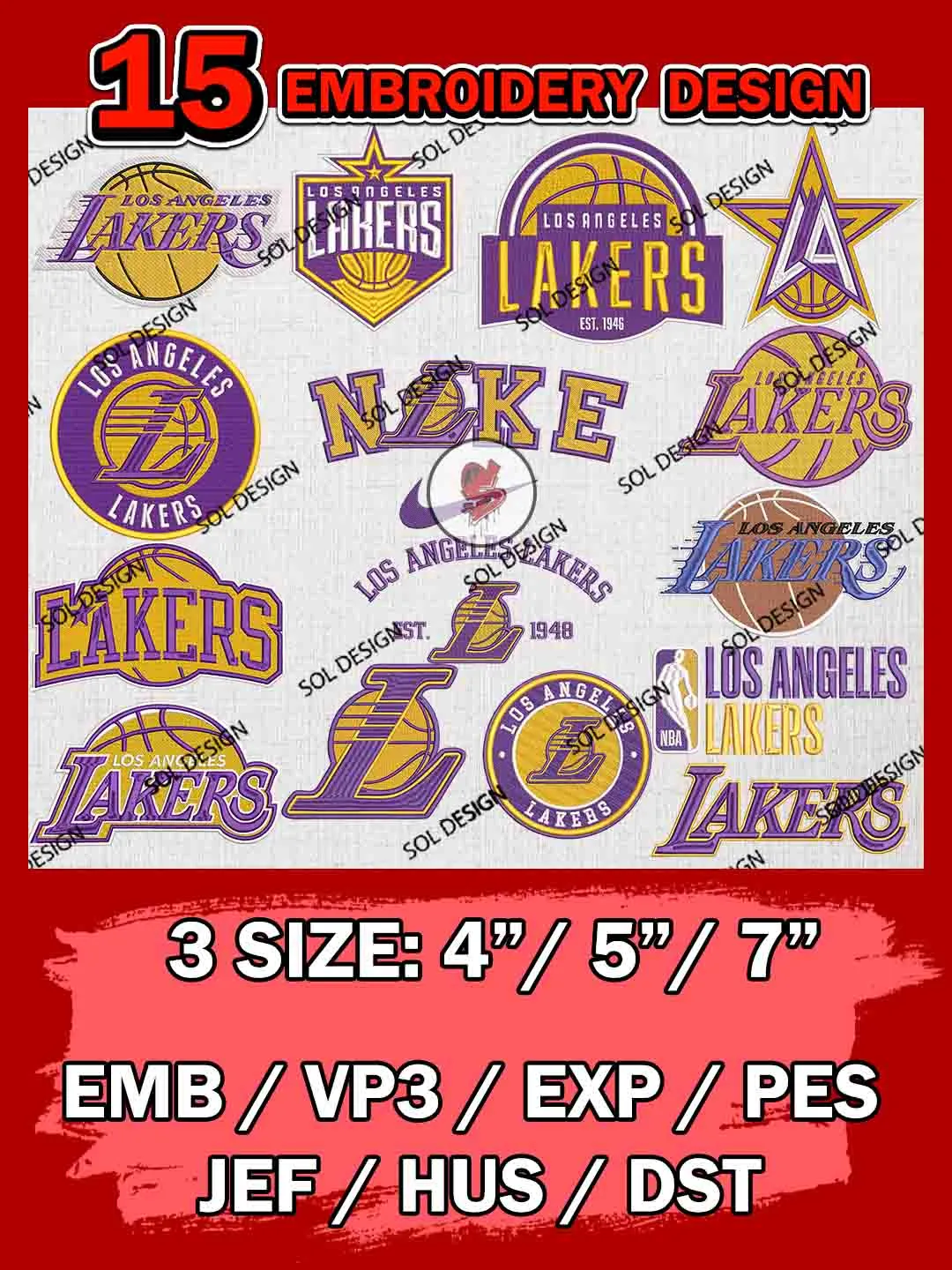 NBA Los Angeles Lakers Bundle Embroidery Files, NBA Los Angeles Lakers Team Embroidery, NBA Teams, National Basketball Association 3 sizes, NBA Lakers Basketball Machine embroidery designs, Digital Download