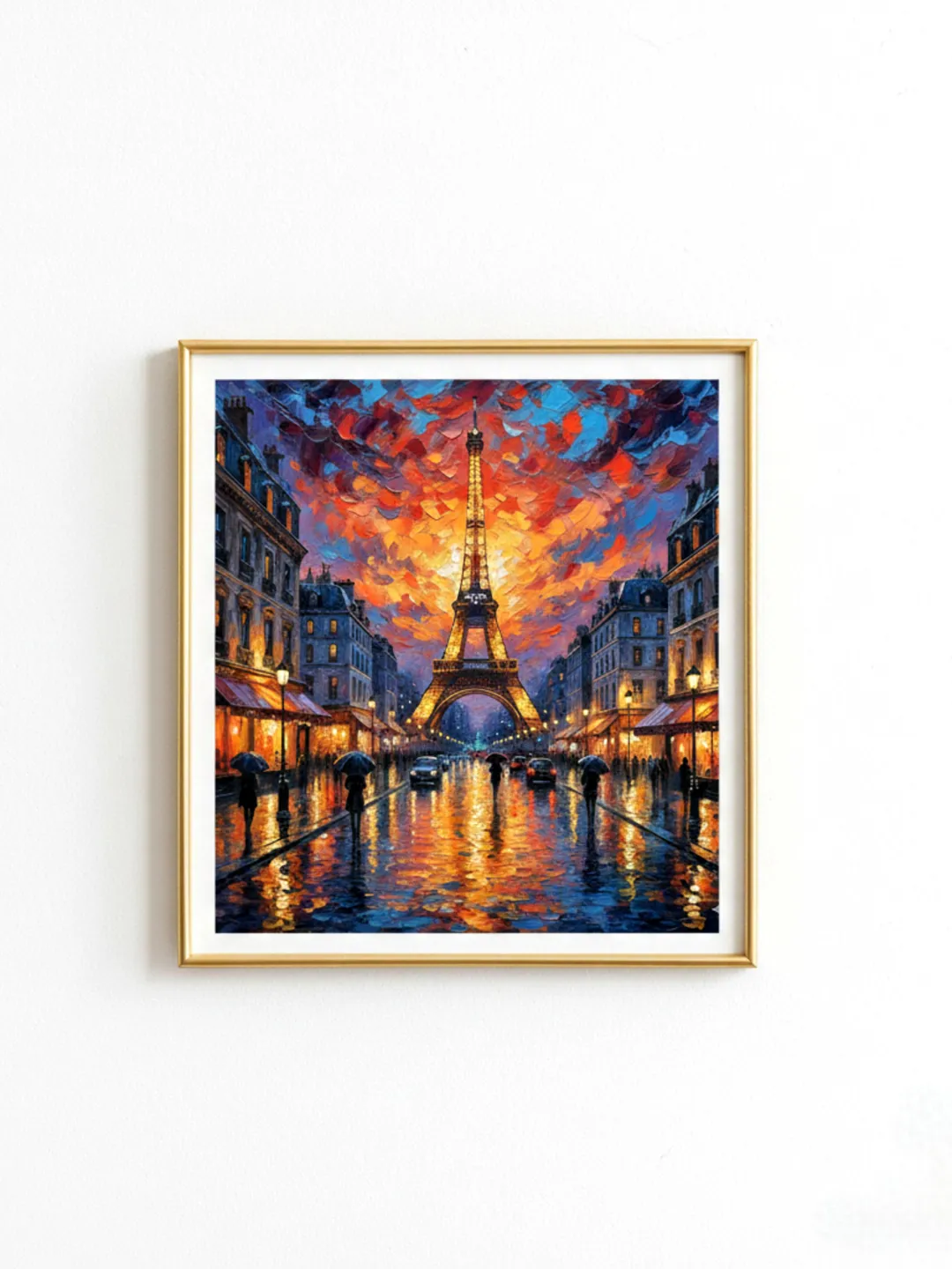 Rainy Paris Street Art Print, Eiffel Tower Impressionist Oil