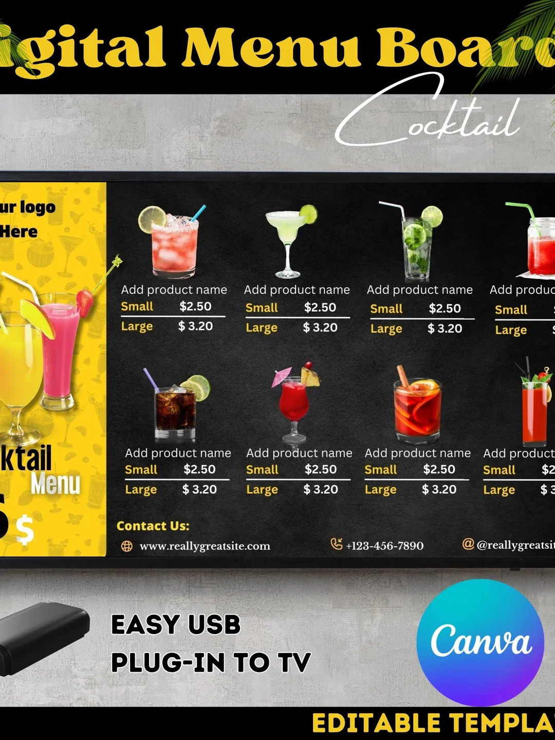 Restaurant TV Menu Board Template: Modern Design (Canva Editable)