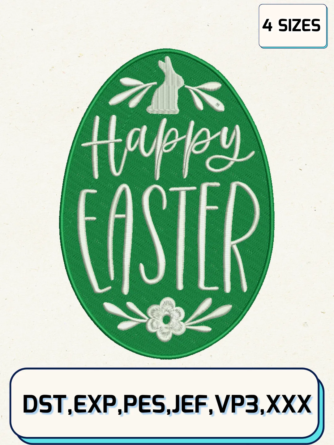 Happy Easter Embroidery Design Files, Easter Day Logos Embroidery Designs, Machine Embroidery Files, 4 Sizes