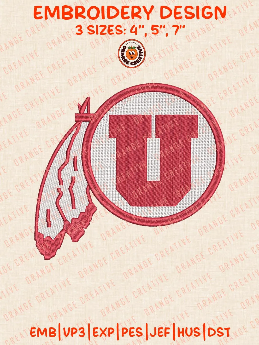 Utah Utes Embroidery Design, NCAA Utah Utes Logo Embroidery Design, Machine Embroidery Design File, 4 Sizes, Custom Size, Digital Download