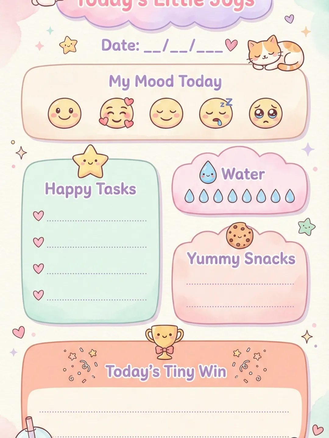 Today's Little Joys Planner | Cute Kawaii Daily Tracker | Printable ...