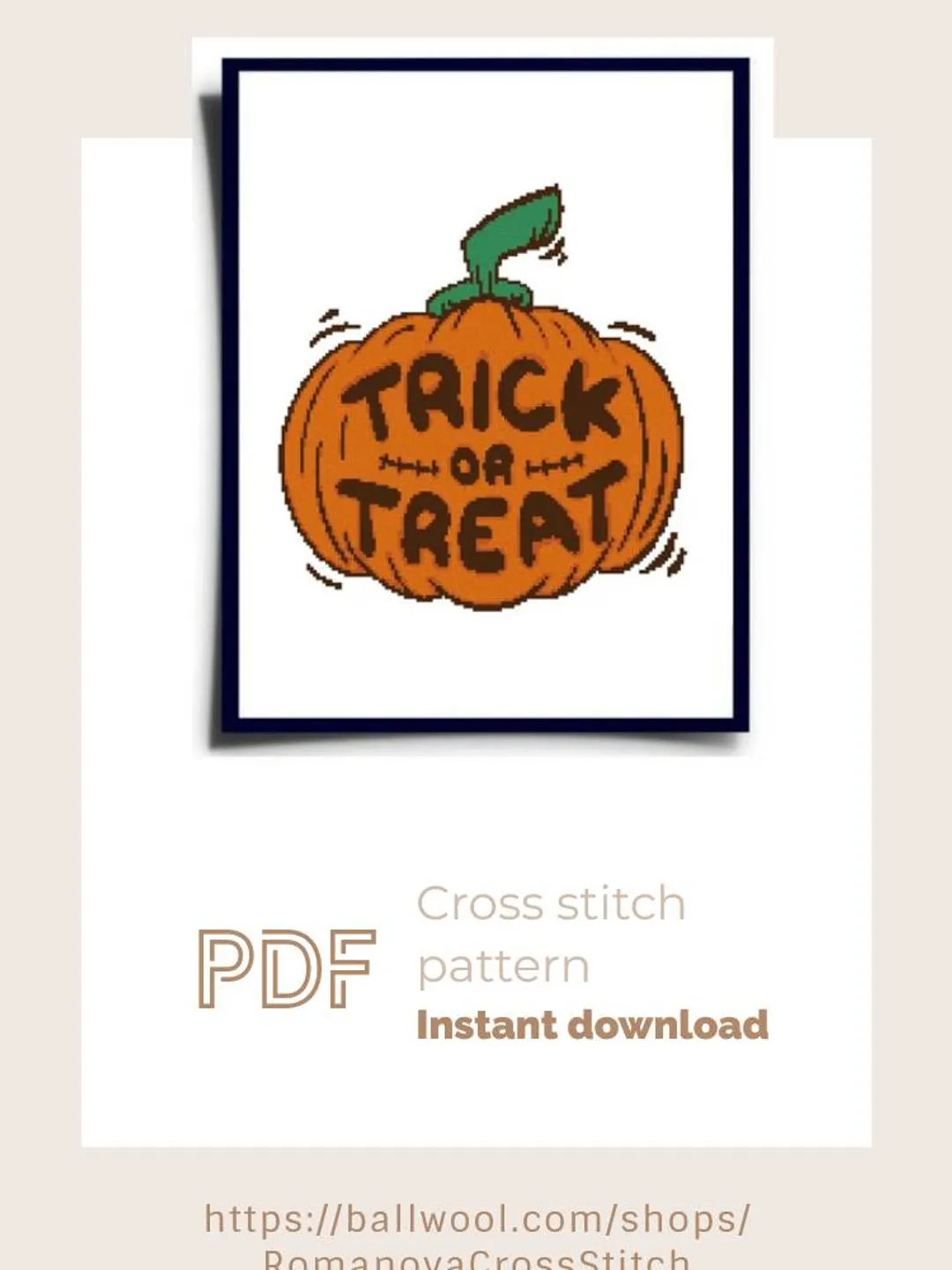 Halloween Trick or treat cross stitch PDF pattern,  Pumpkin embroidery, Instant download