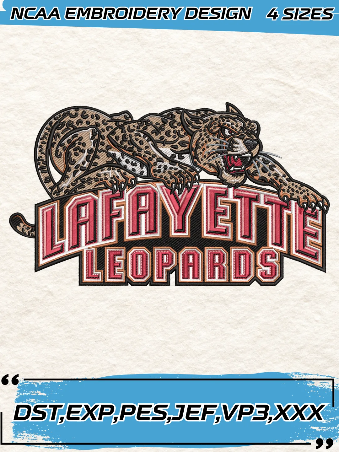 Lafayette Leopards Logos Embroidery Design,NCAA Logo Embroidery Design,Machine Embroidery Design File,4 Sizes, Digital Download