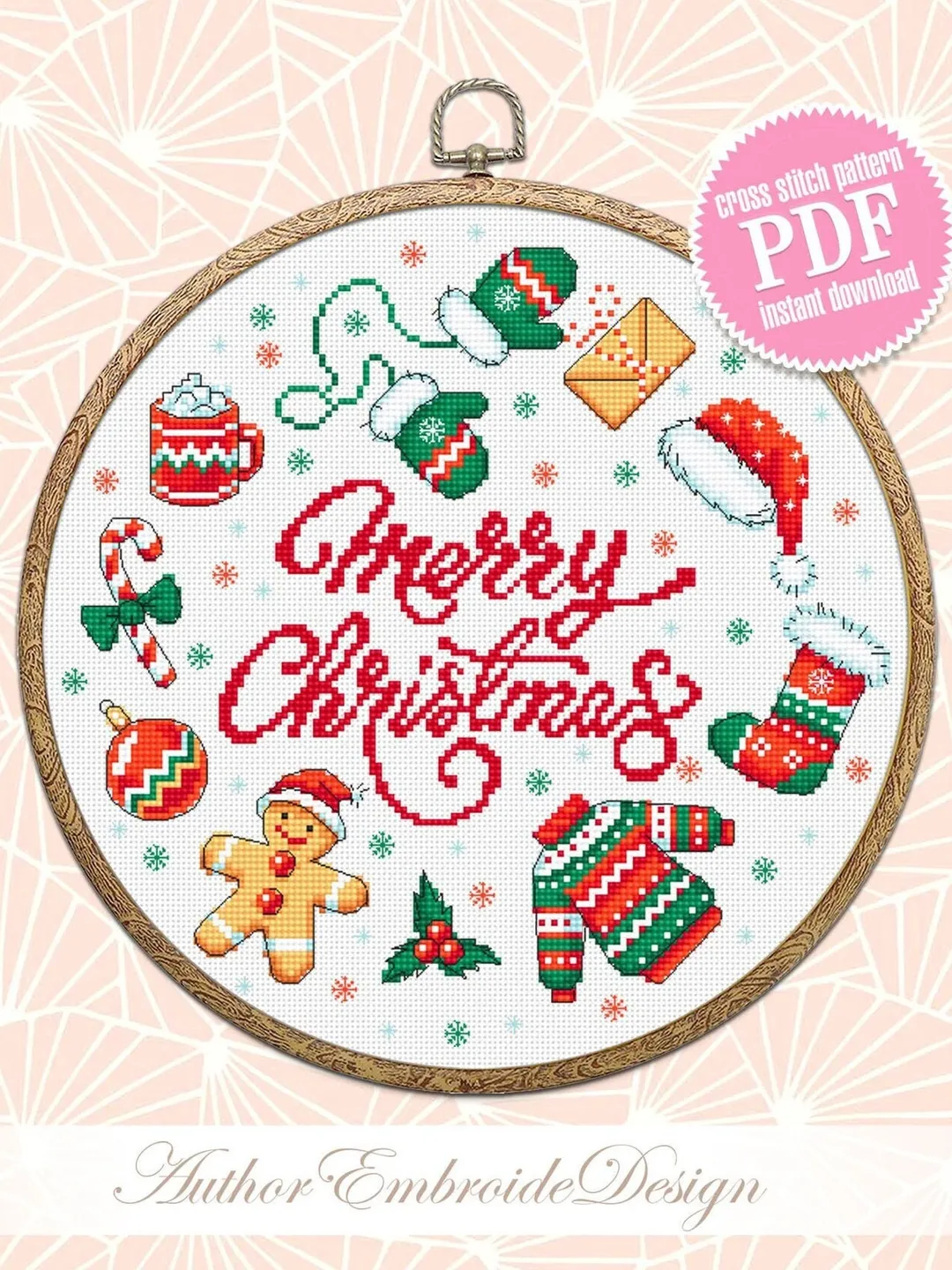 Cross stitch pattern Merry Christmas, easy cross stitch chart PDF