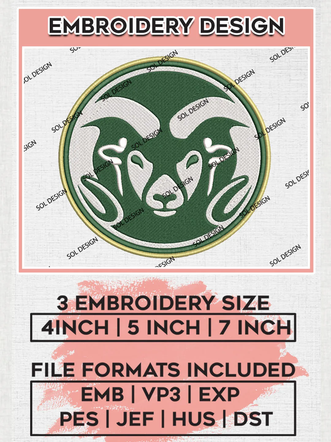 Colorado State Rams Logo Machine Embroidery Design, NCAA Colorado State ...