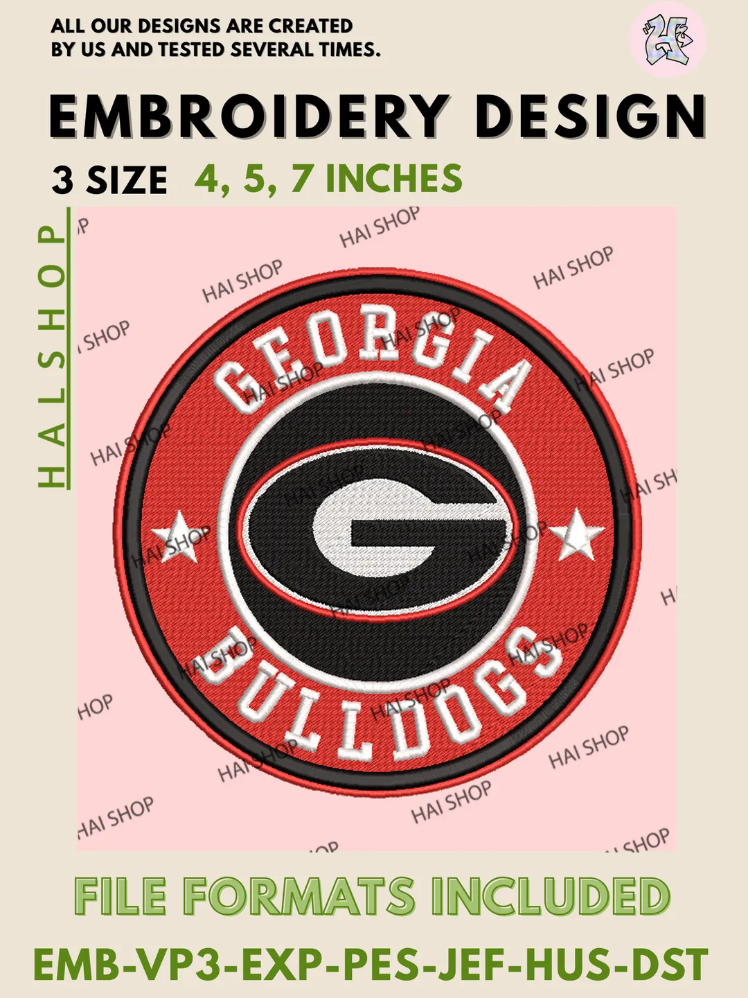 NCAA Georgia Bulldogs Team Logo Machine Embroidery Design Files, College Sports Mascot Logo Embroidery, Instant Digital Download