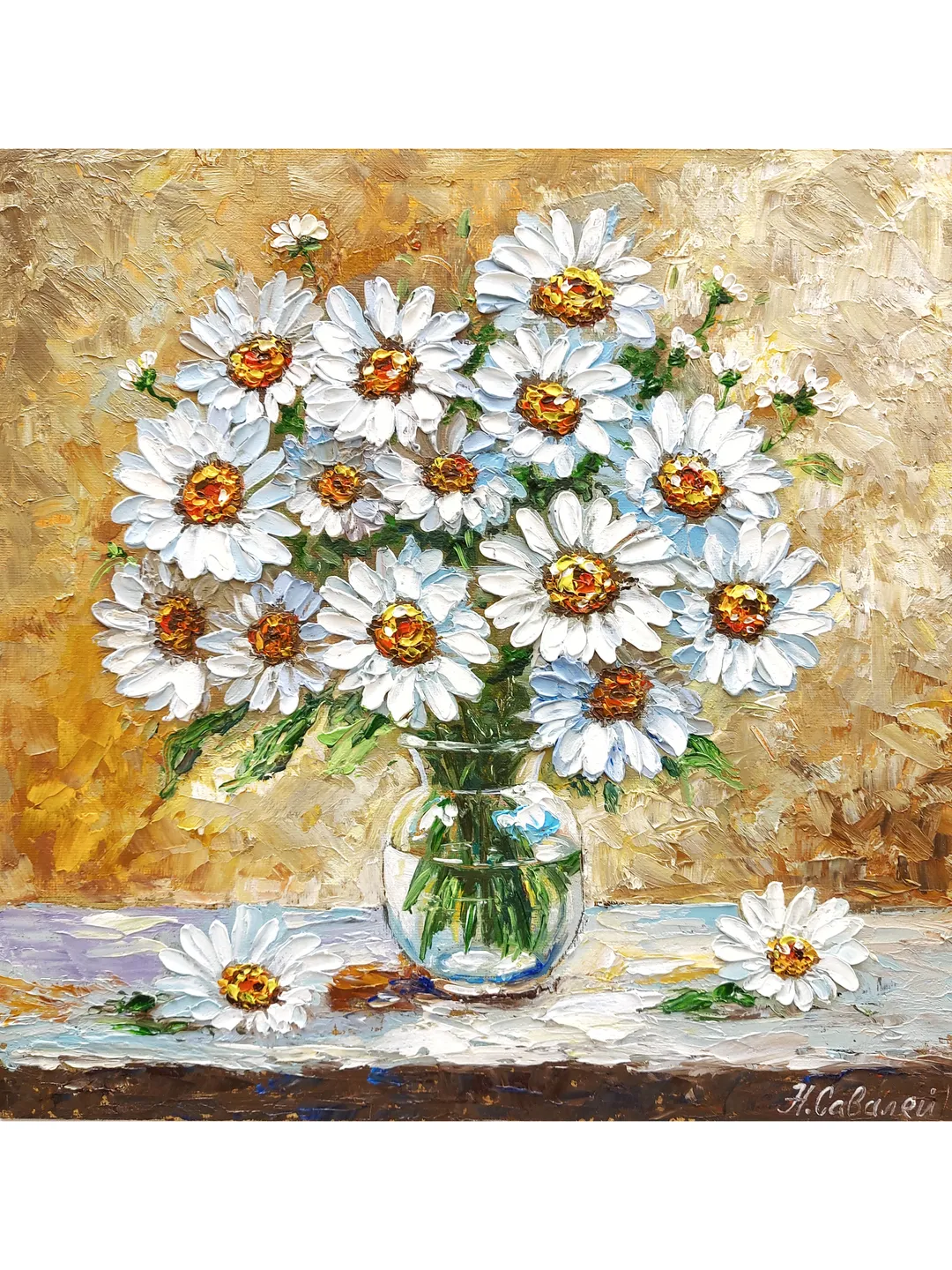 Original oil painting Daisies Bouquet of white flowers 12 by 12 inches (30x30 cm) by OilPaintingNatali
