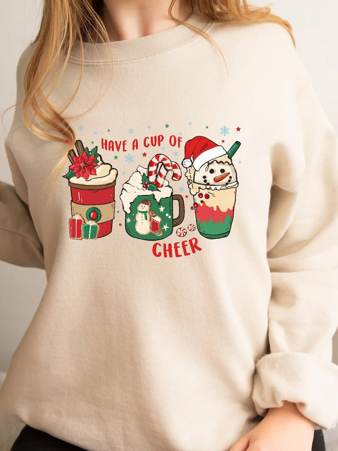 Christmas Coffee Sweatshirt: Snowman Latte Design, Cozy Winter Tee