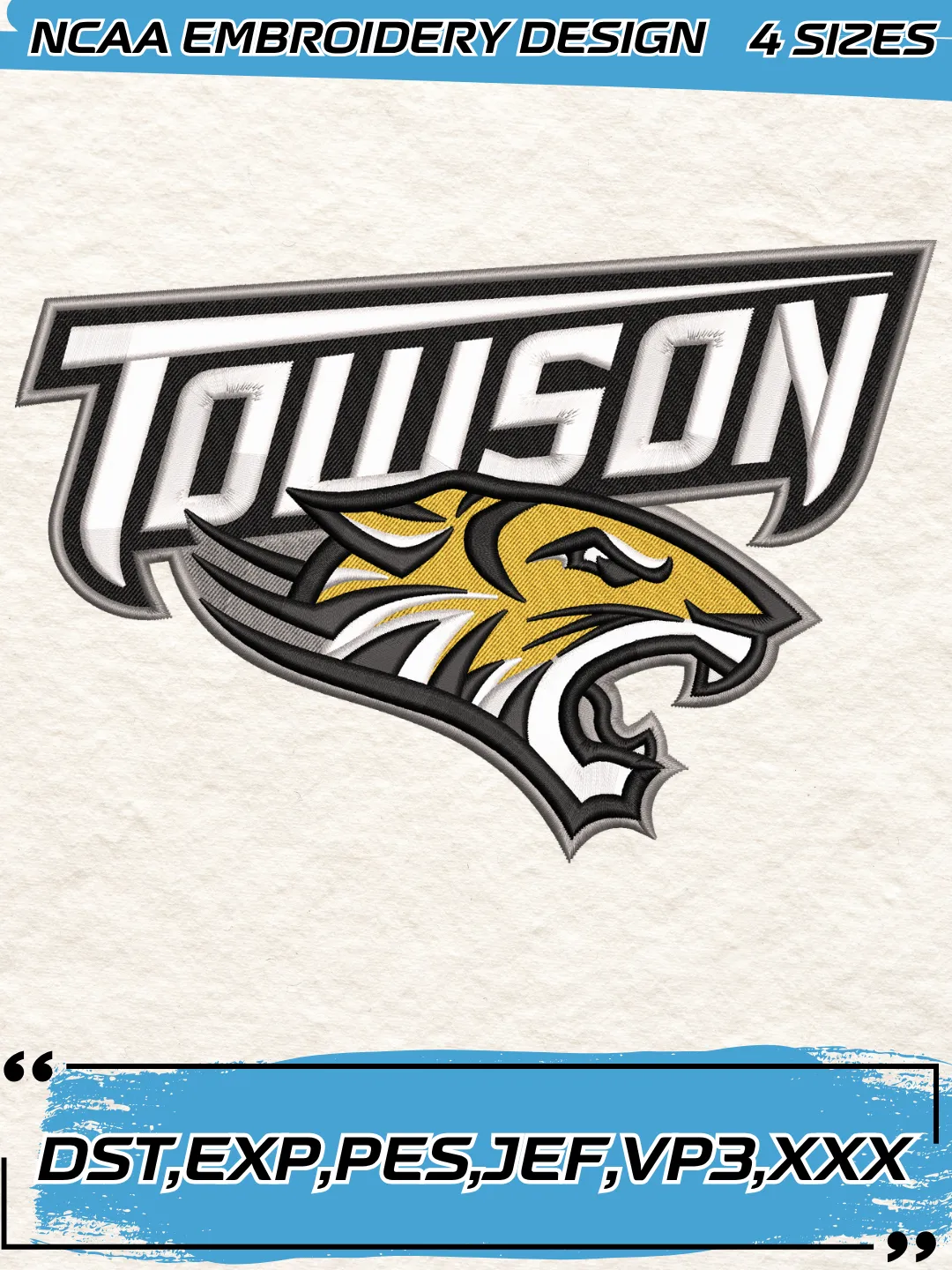 Towson Tigers Logo Embroidery Design,NCAA Logo Embroidery Design,Machine Embroidery Design File,4 Sizes, Digital Download