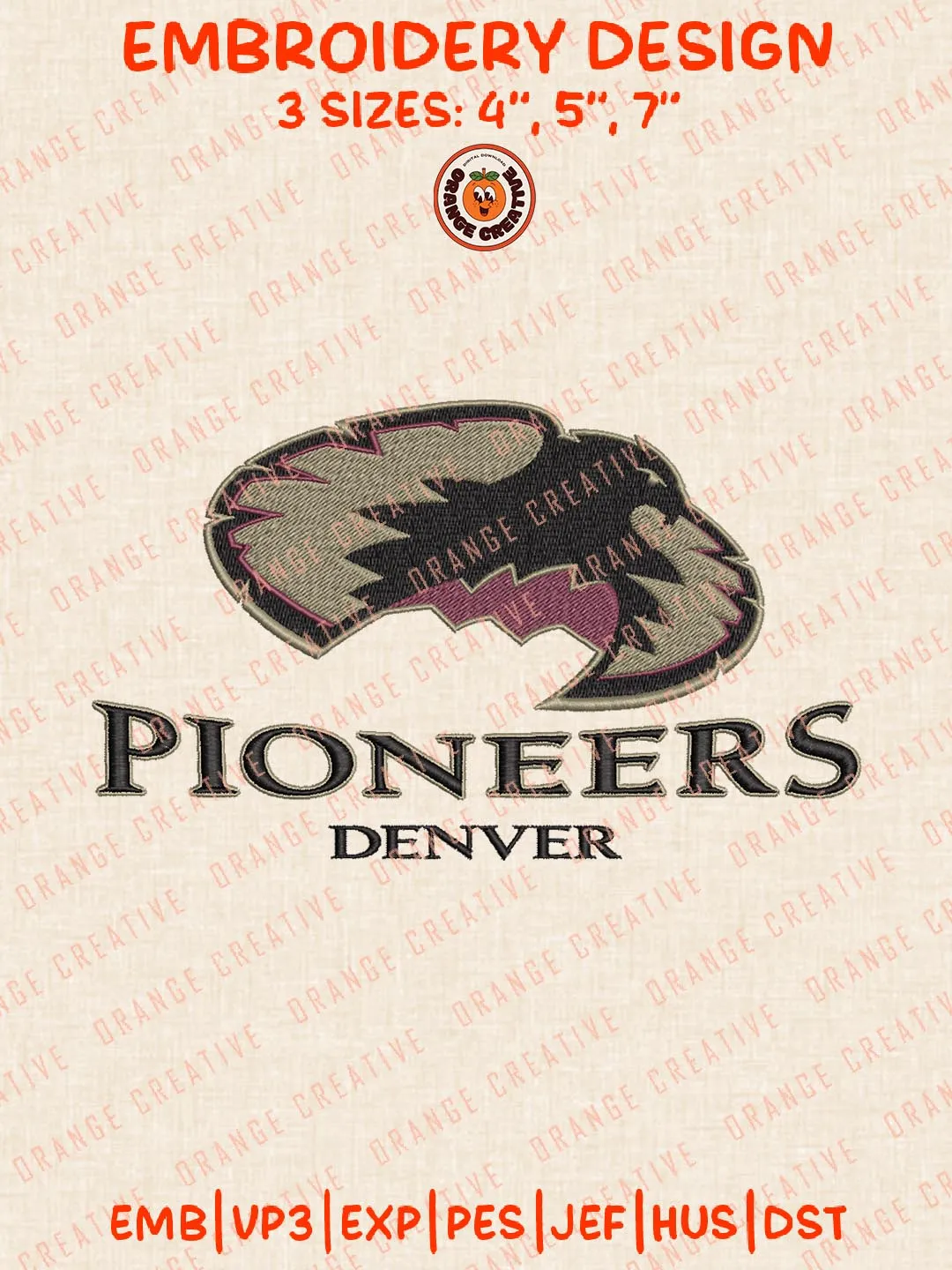 NCAA Denver Pioneers Logo Embroidery Design Files, NCAA Logos Embroidery Designs, NCAA Machine Embroidery Files, 3 Sizes, Custom Sizes, Instant Download