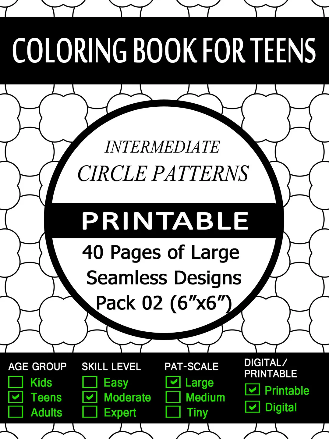 Teens Moderate Large Circle Patterns Coloring Book Pack 02 – Printable ...