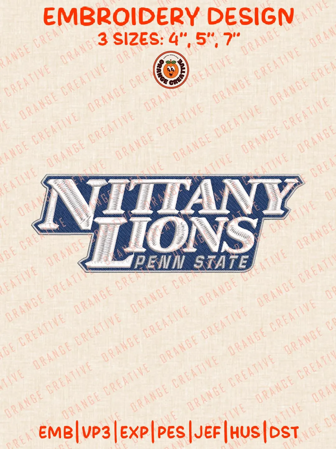 NCAA Penn State Nittany Lions Text Logo Embroidery Design Files, NCAA Logos Embroidery Designs, NCAA Machine Embroidery Files, 3 Sizes, Custom Sizes, Instant Download