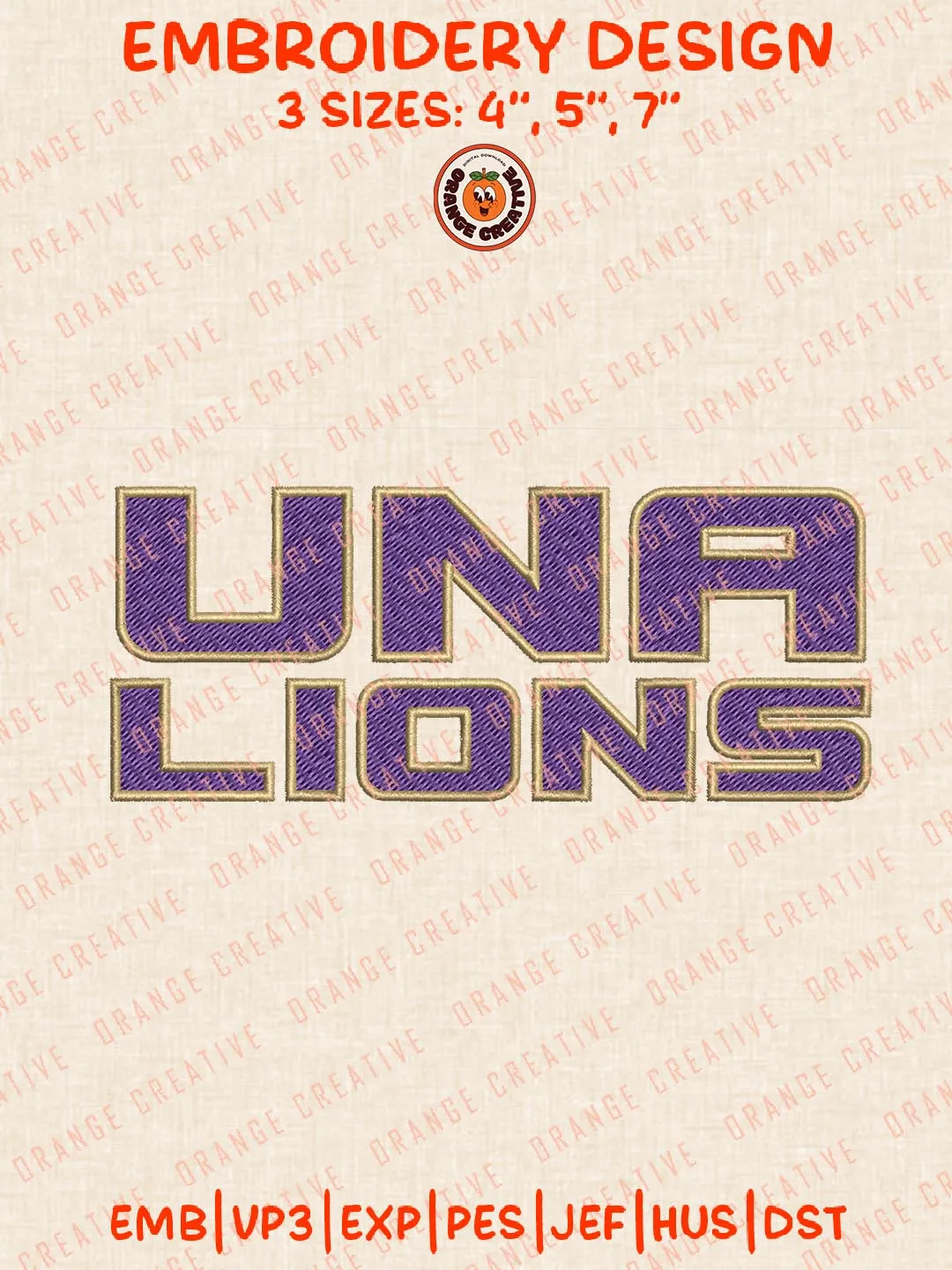 NCAA UNA Lions Embroidery Design Files, NCAA Logos Embroidery Designs, NCAA North Alabama Lions Machine Embroidery Files, 3 Sizes, Custom Sizes, Instant Download