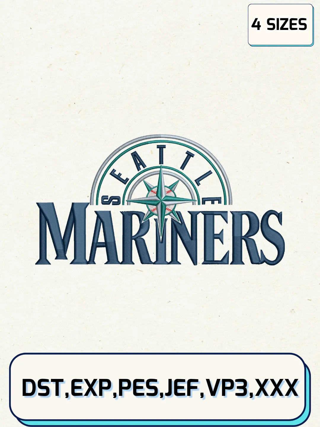 Seattle Mariners Alternate Logos Embroidery Design Files, MLB Logos Embroidery Designs, Machine Embroidery Files, 4 Sizes