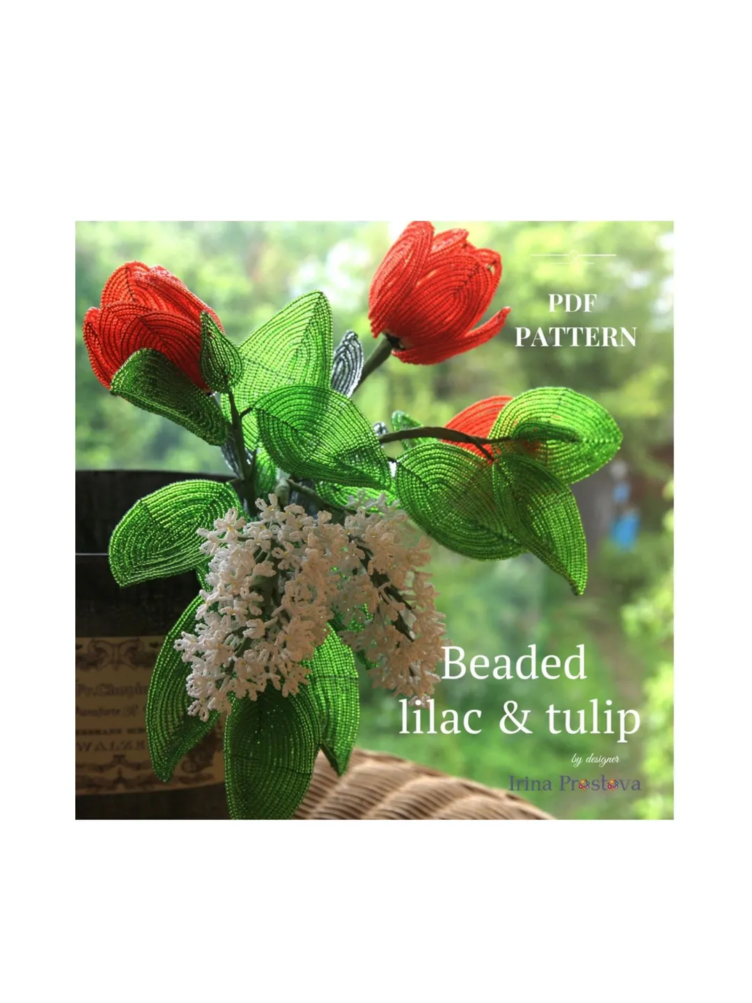 Beaded Lilac and tulip pattern | Beaded Flowers pattern | Seed bead patterns | Beadwork pattern | Digital Download - PDF