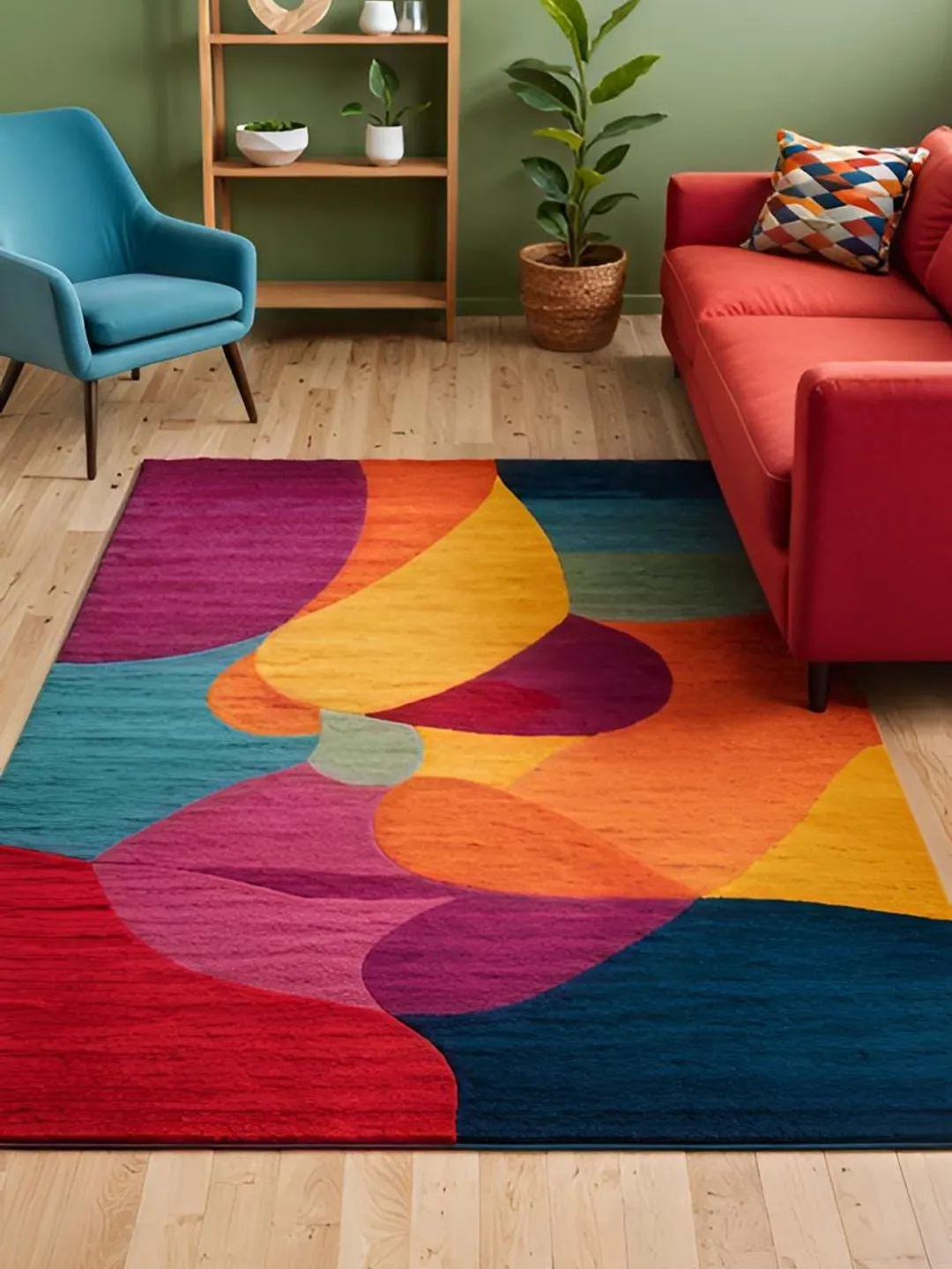 Colorful Rug Design Hand-Tufted Wool Area Rug: Irregular Modern Colorful Design