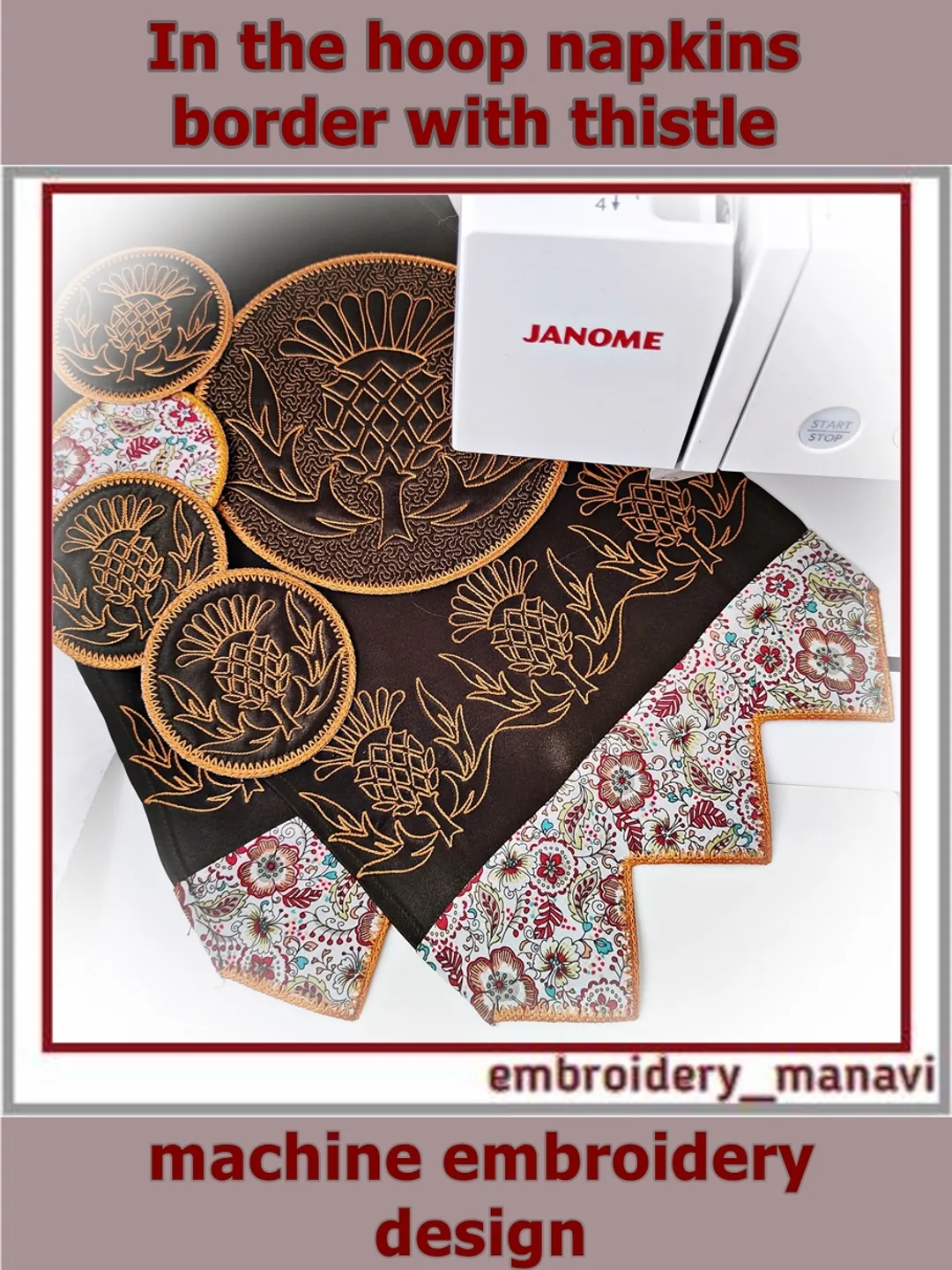 In the hoop napkins border with thistle designs for machine embroidery by Embroidery Manavi 05