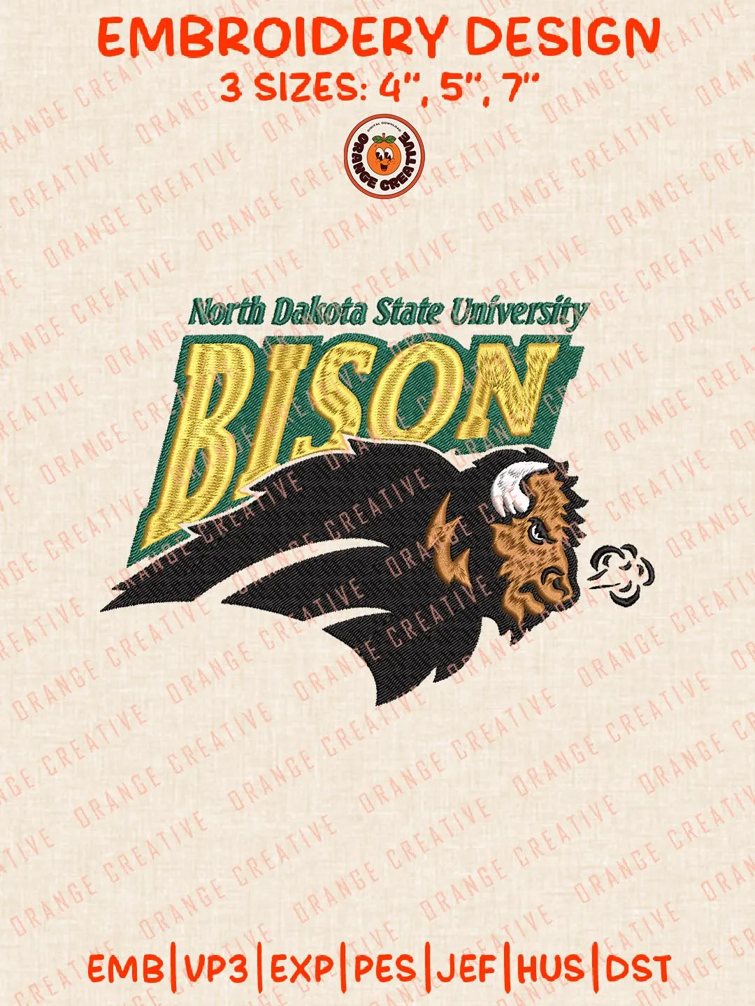 North Dakota State Bison Logos Embroidery Design Files, NCAA Logos Embroidery Designs, Machine Embroidery Files, 4 Sizes, Custom Sizes, Instant Download