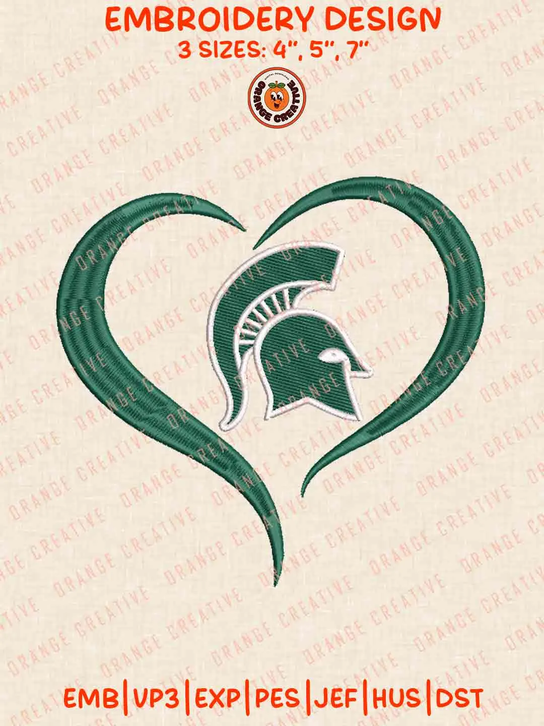 Michigan State Spartan Heart Embroidery Design Files, Football Logos Embroidery Designs, Sport Machine Embroidery Files, 3 Sizes, Custom Sizes, Instant Download