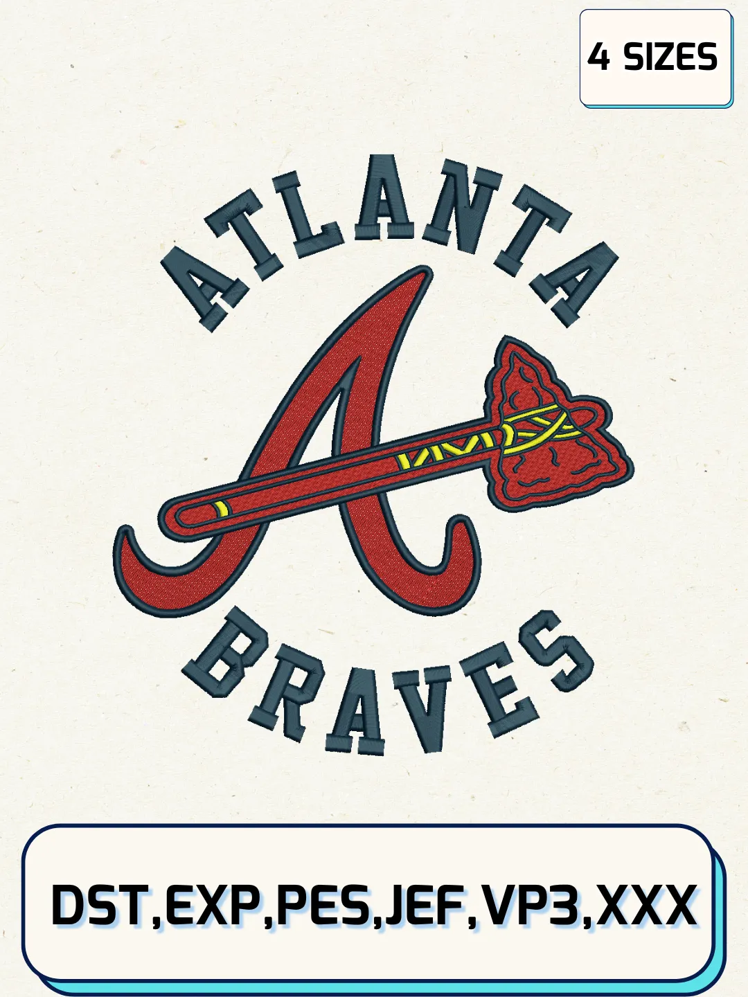 Atlanta Brave MLB Baseball Logos Embroidery Design Files, MLB Logos Embroidery Designs, Machine Embroidery Files, 4 Sizes