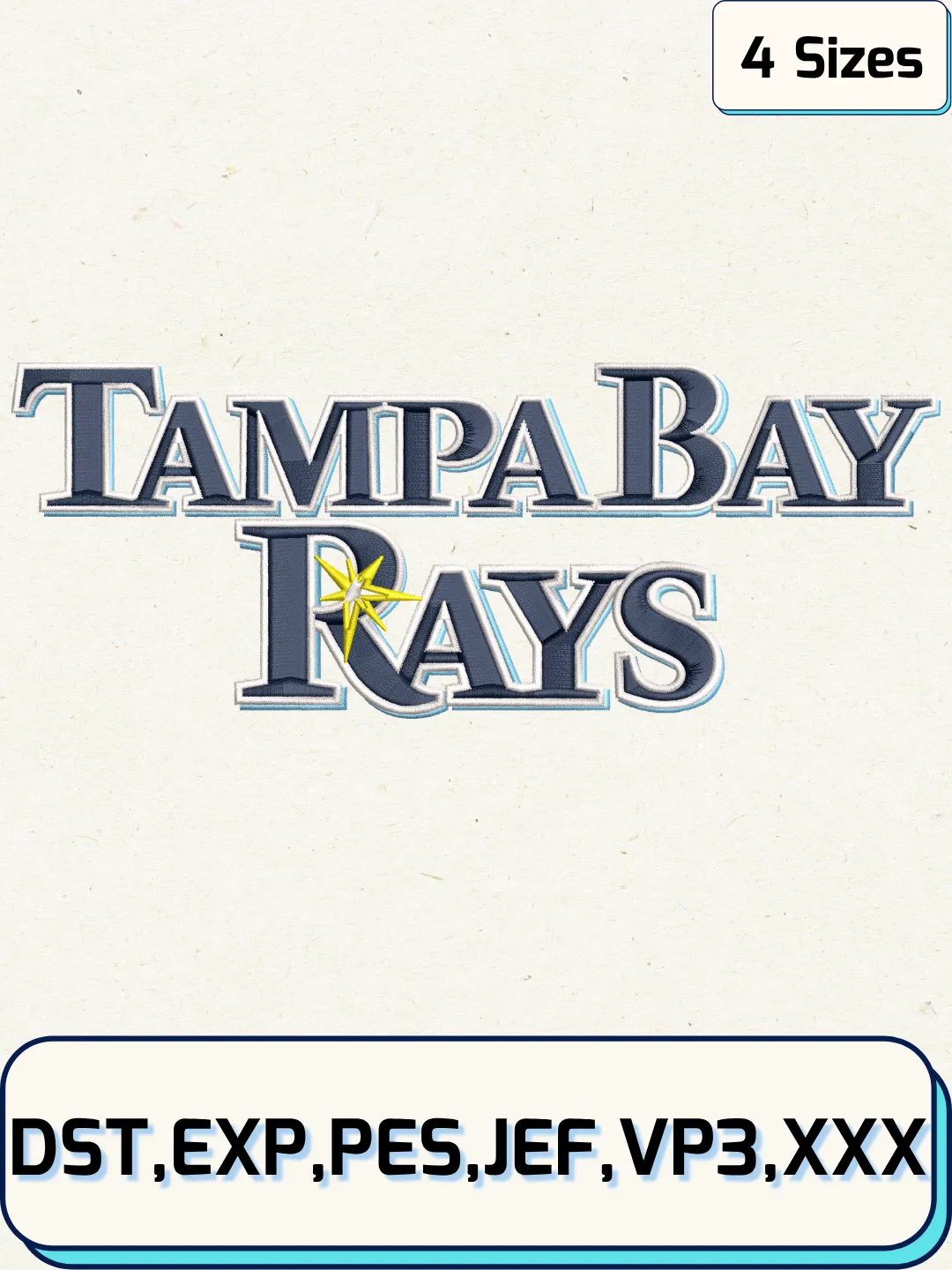 Rays Baseball Embroidery Design – Machine Embroidery File- 4 Sizes