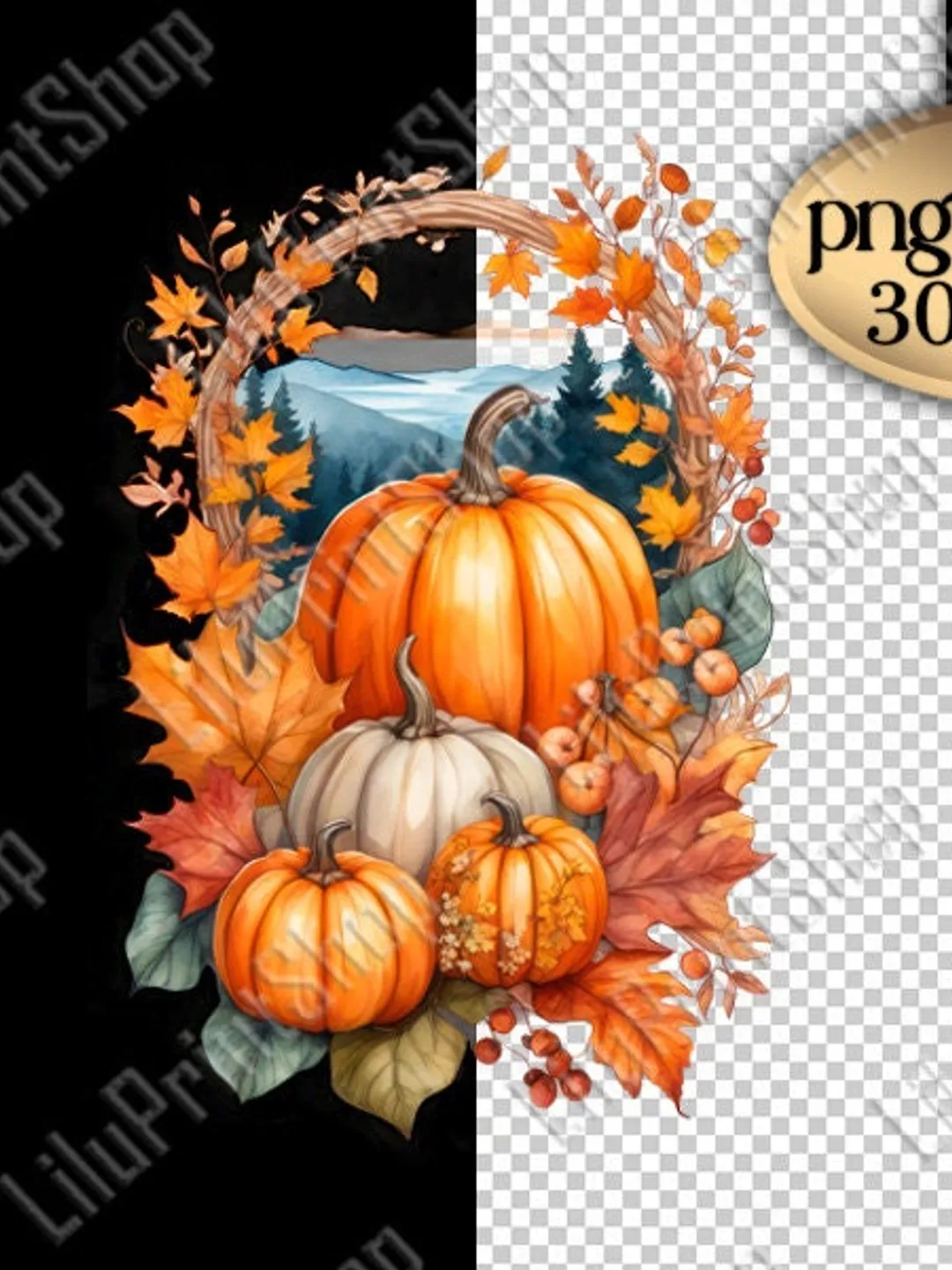 Watercolor Pumpkins clipart Autumn Sublimation Leafs and pumpkin png ...