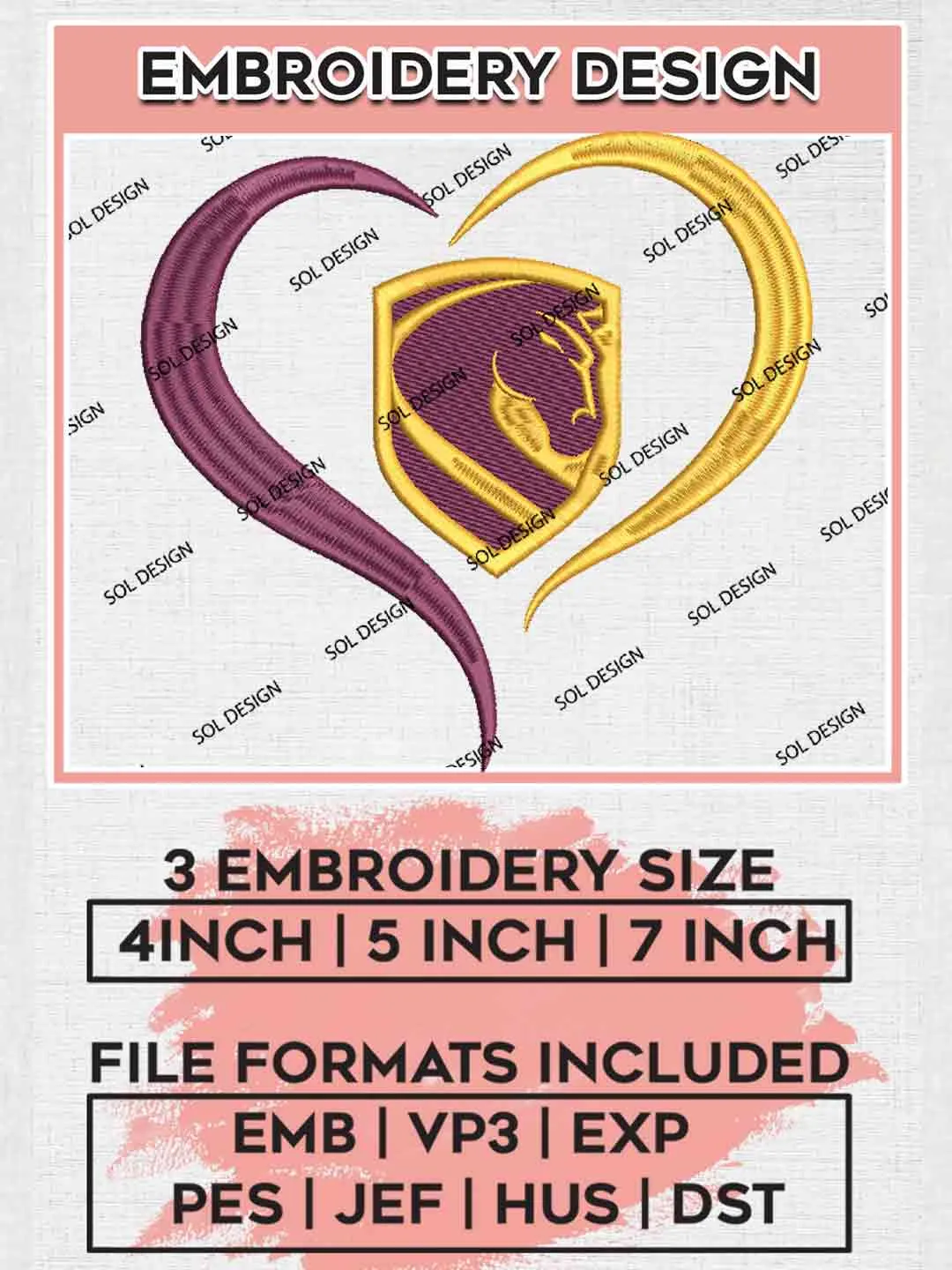 NRL Brisbane Broncos Heart Logos Embroidery Design, National Rugby League Logo, NRL Embroidery Design, NRL Machine Embroidery Digitized Pes File,3 Sizes, Instant Download