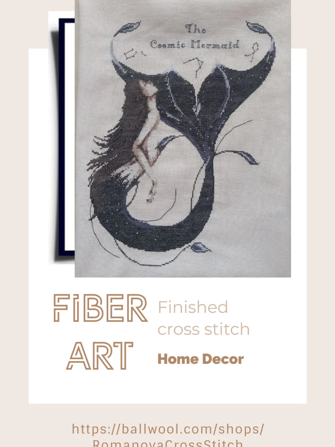 Handmade space mermaid painting, mermaid wall art, for wall decor, finished  cross stitch