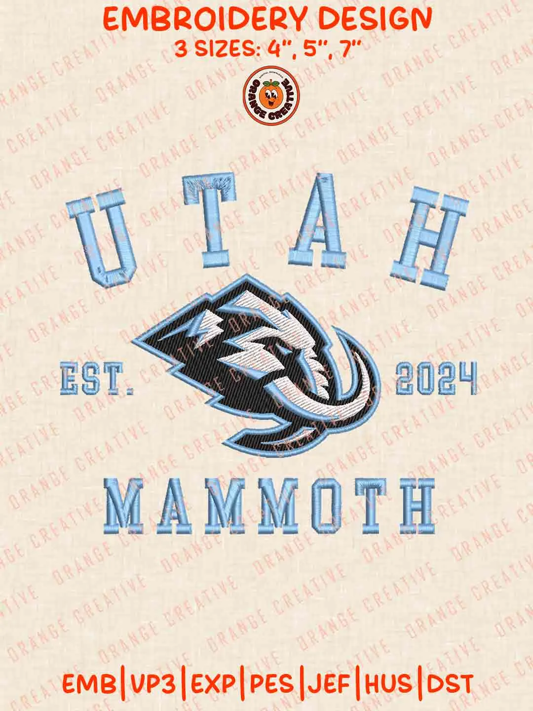 NHL Utah Mammoth Team Est 2024 Embroidery Files, Cute Sport Teddy Bear Embroidery Designs, NHL Hockey Team, Utah Mammoths Designs, Digital Download