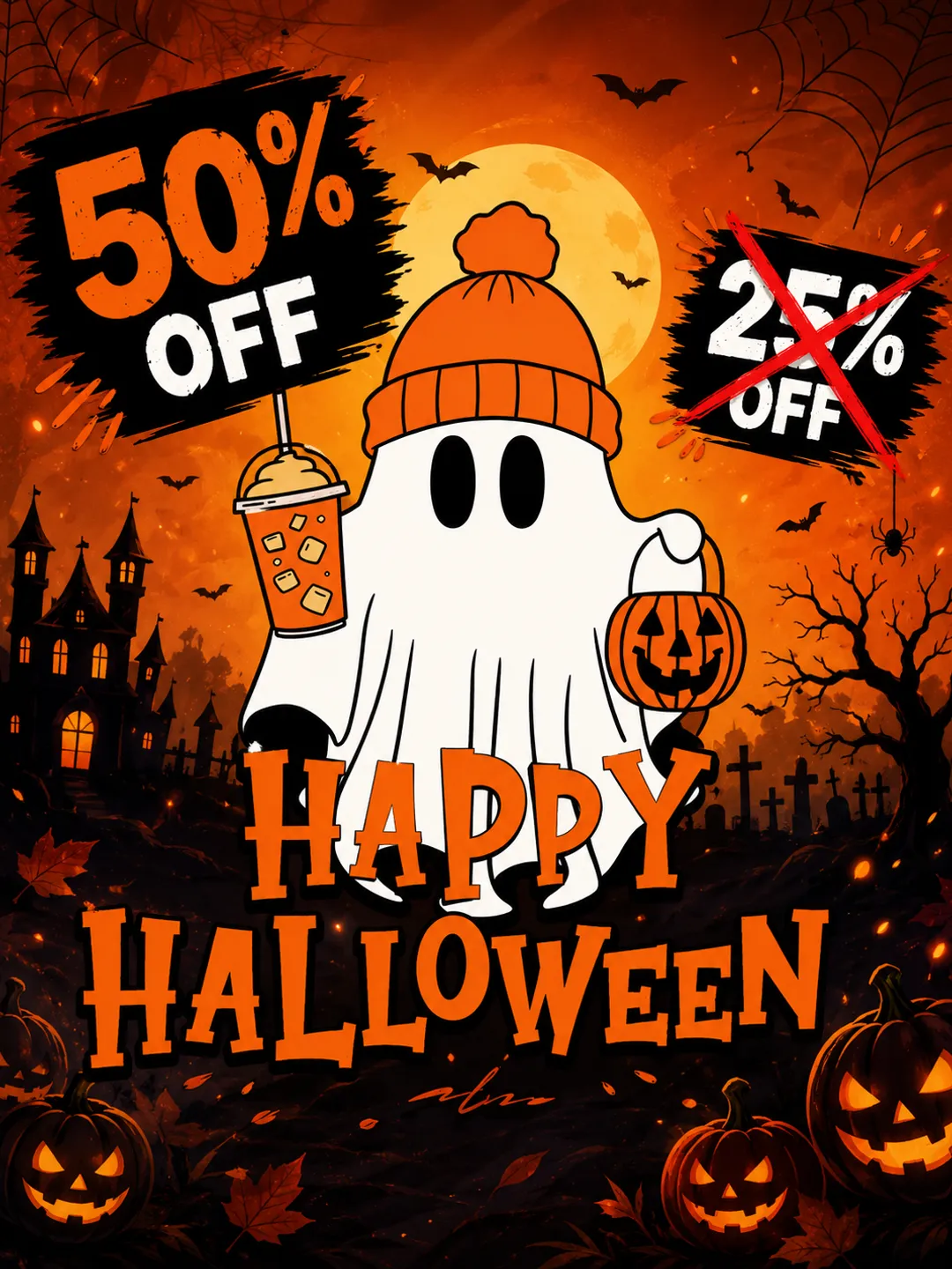 Happy Halloween Ghost Pumpkin Spooky Cute Design.