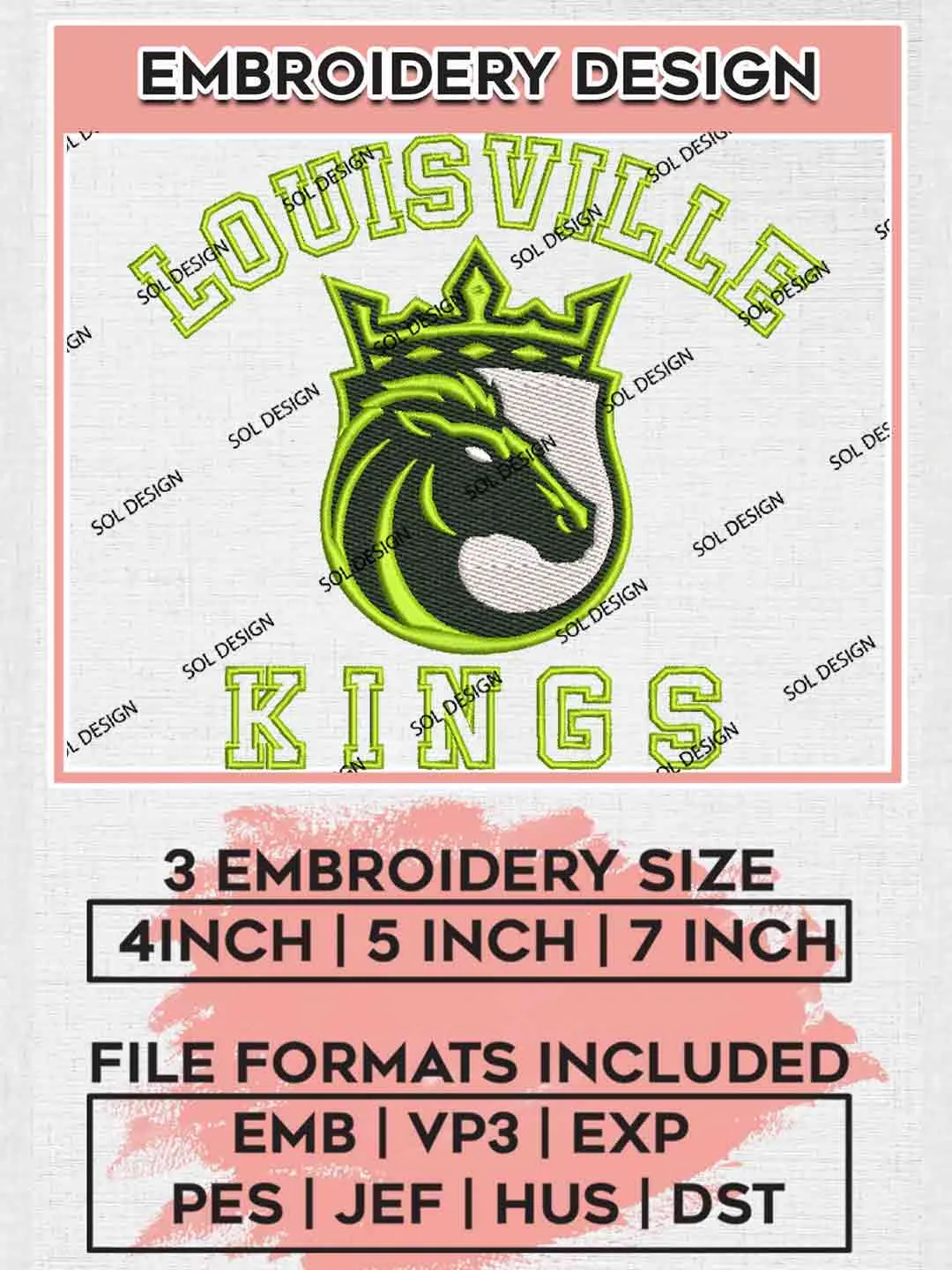Louisville King UFL Embroidery Design, Football League Embroidery files, Sport Machine embroidery designs, 3 sizes, Instant Download