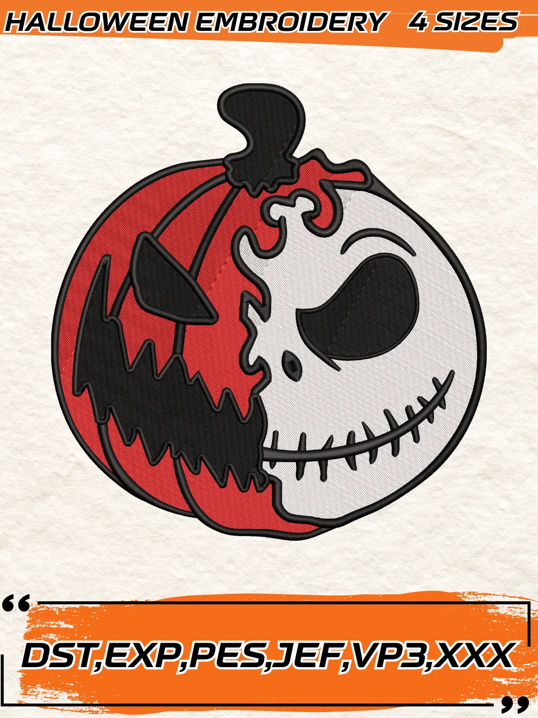 Halloween Jack Skellington Pumpkin Embroidery Design, Halloween Embroidery  Design,4 Sizes,Digital Download, image size:1080x1440
