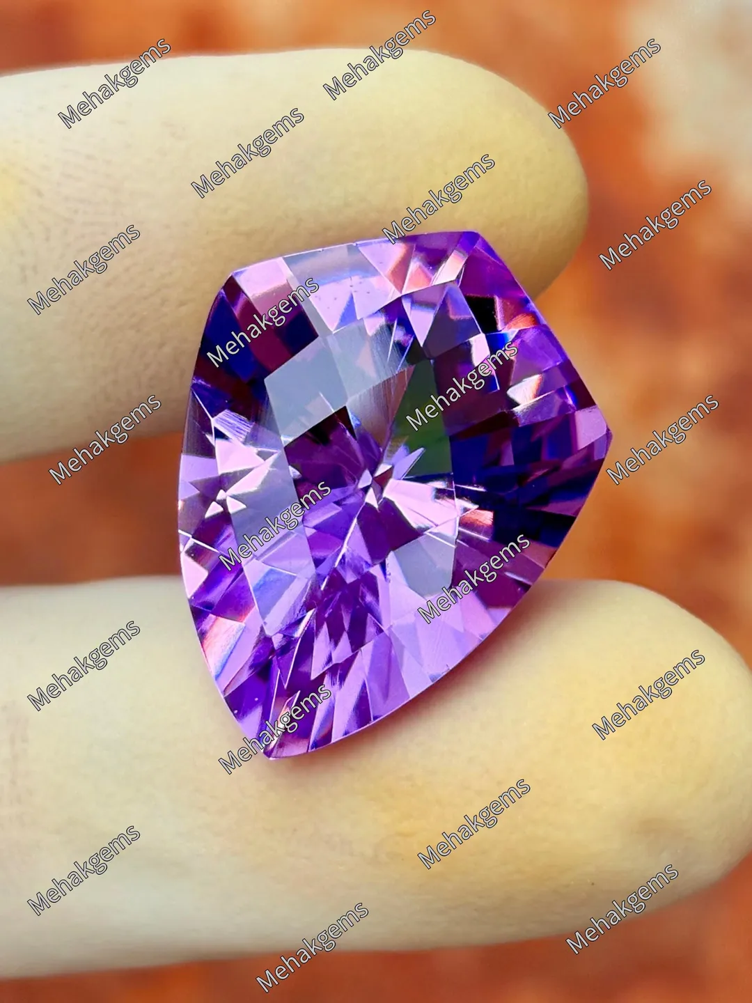 46 Ct Purple Amethyst Gemstone, Shield Shape Fantasy Cut, Wire