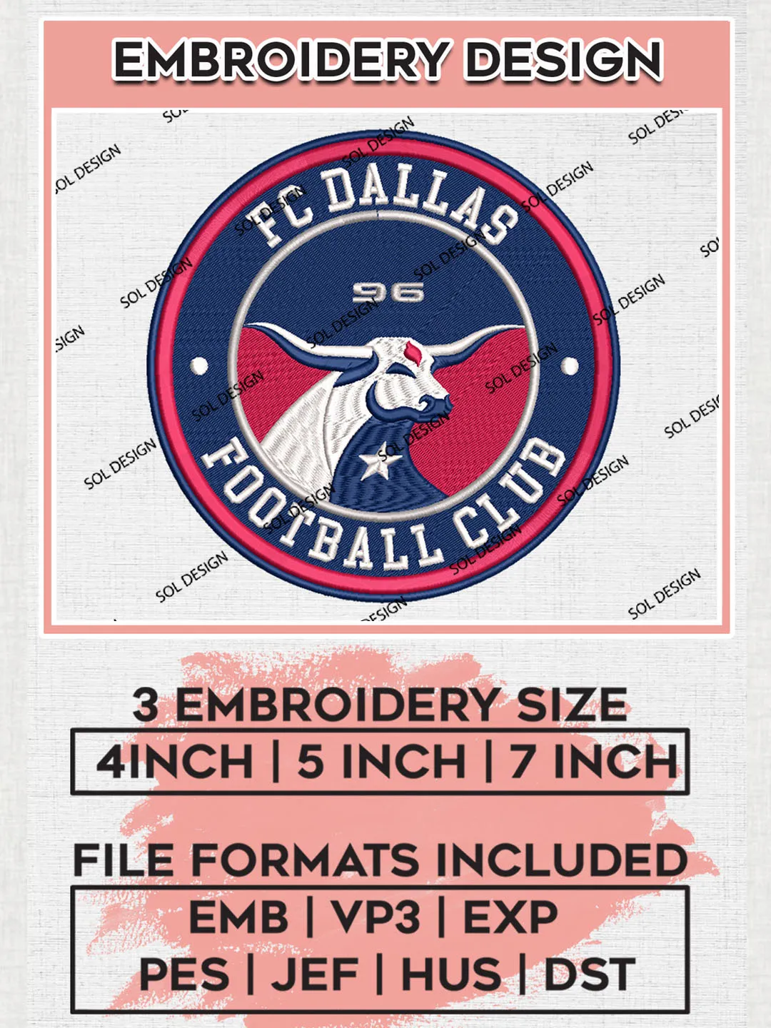 FC Dallas Football Club Team Logo Embroidery Design, MLS FC Dallas Logo Embroidery Files, Soccer Team Machine Embroidery, Machine Embroidery Design