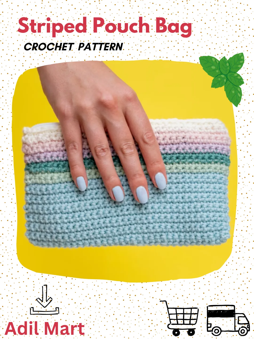 Crochet Pattern: Striped Pouch Bag  | 100% Wool Worsted PDF