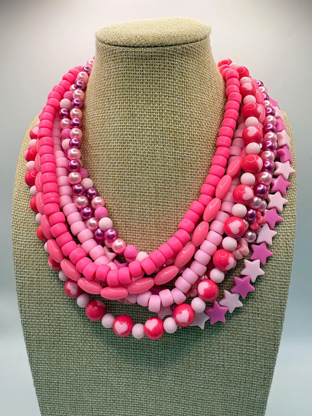 Pink multi layer beaded kawaii maximalist necklace