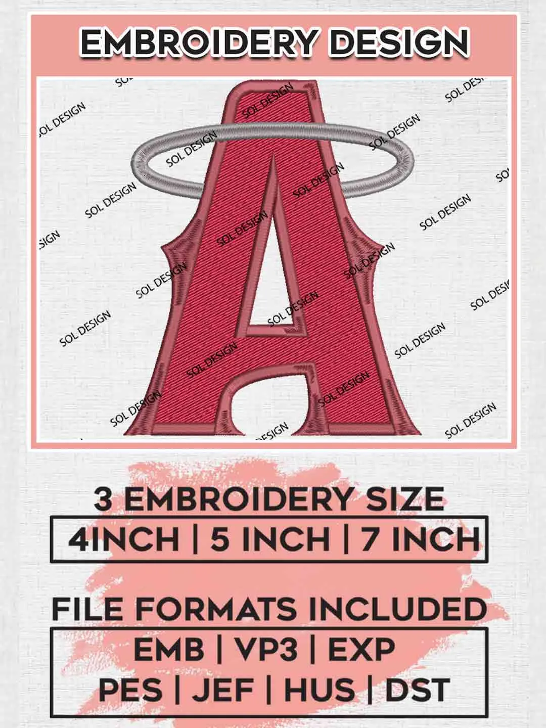 MLB Los Angeles Angels Letter A Logo Embroidery Files, MLB Los Angeles Angels Team Embroidery, MLB Teams, 3 sizes, MLB Angels Baseball Machine embroidery designs, Digital Download