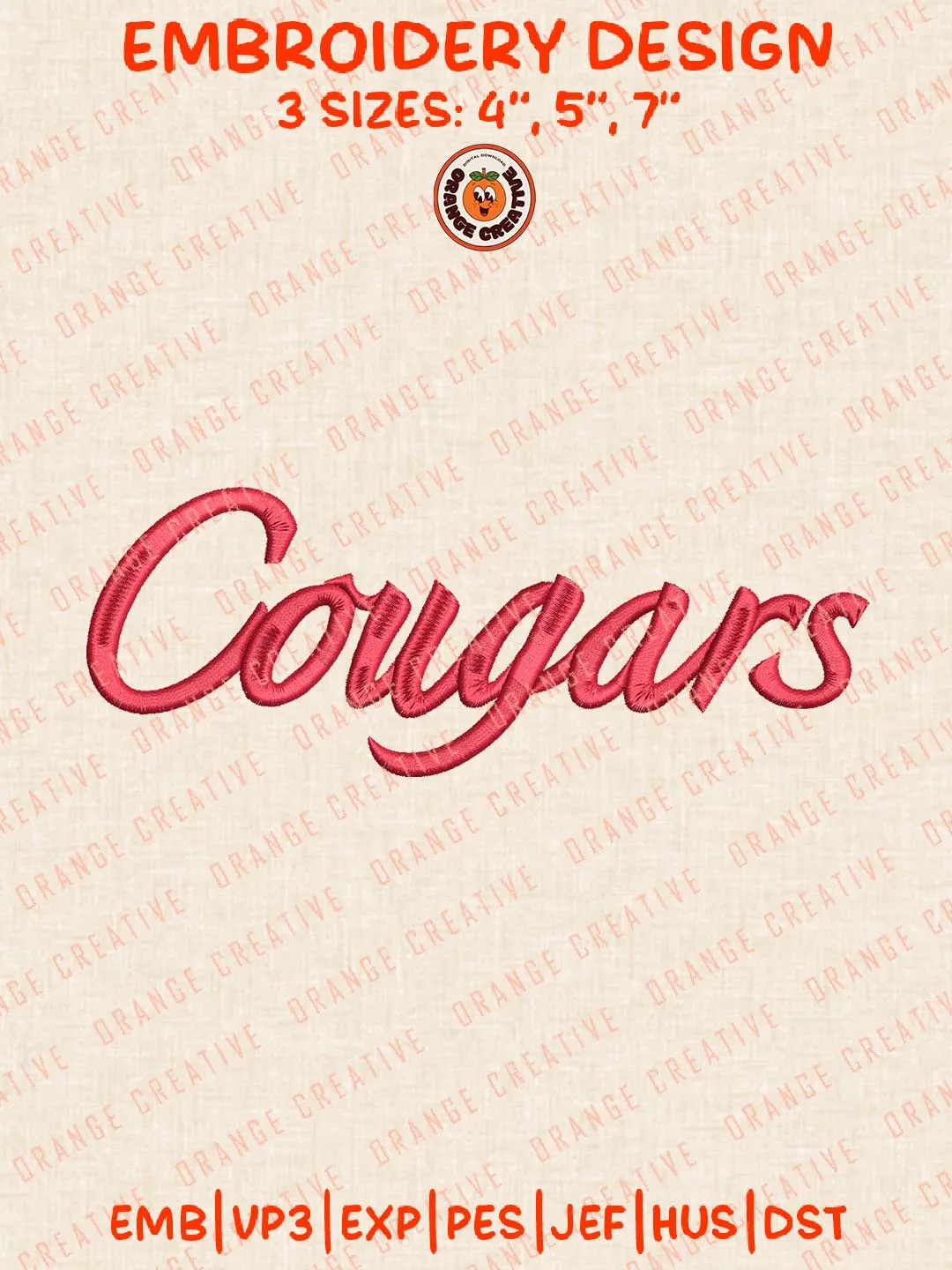NCAA Cougars Text Embroidery Design, NCAA Team Embroidery Design, Machine Embroidery Design File, 4 Sizes, Custom Size, Digital Download