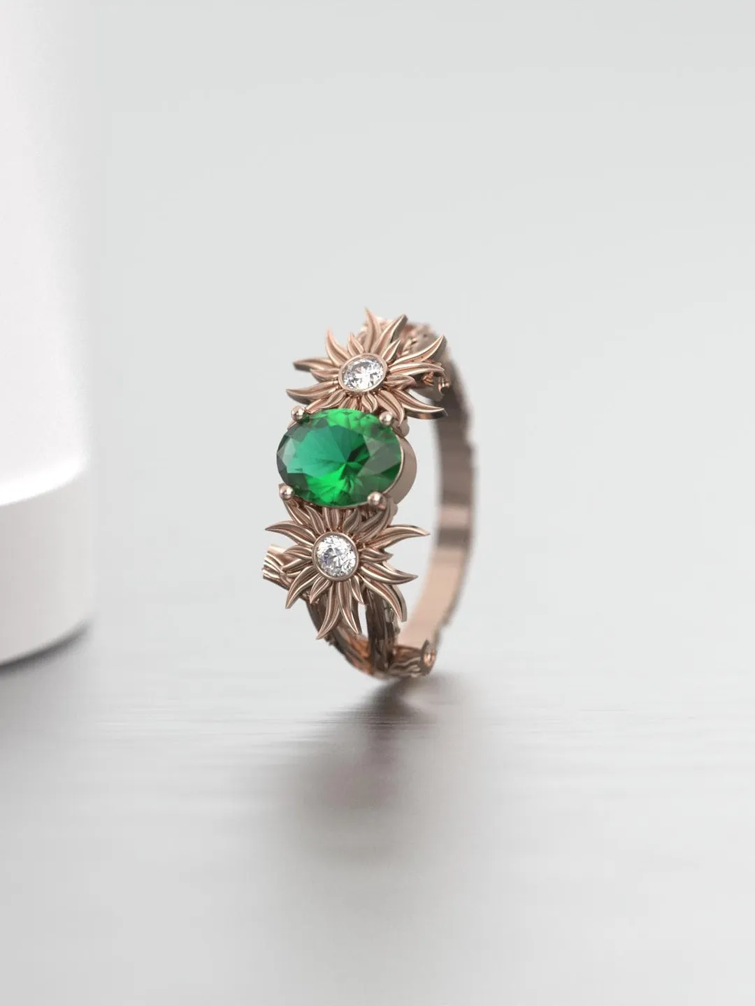 Edelweiss Flower Emerald Twig Engagement Ring, Cottagecore Fantasy ...
