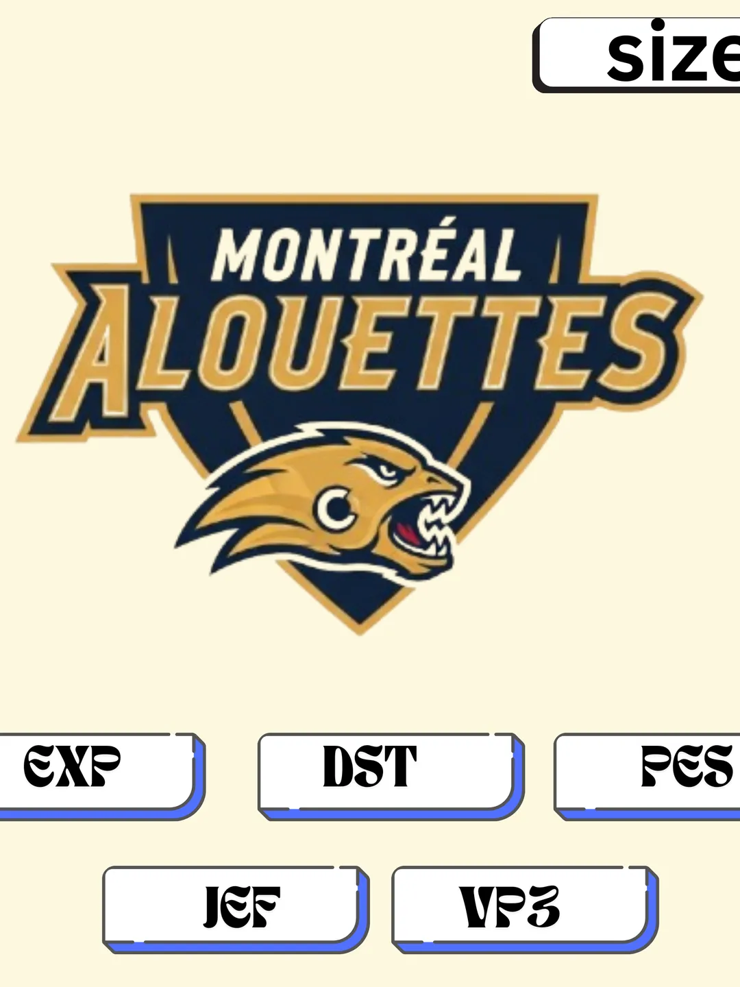 Montréal Alouettes Embroidery Design, CFL Football Team Shield Bird Logo Patch, Canadian Sports Team Stitch Template (DST, EXP, PES, JEF, VP3)