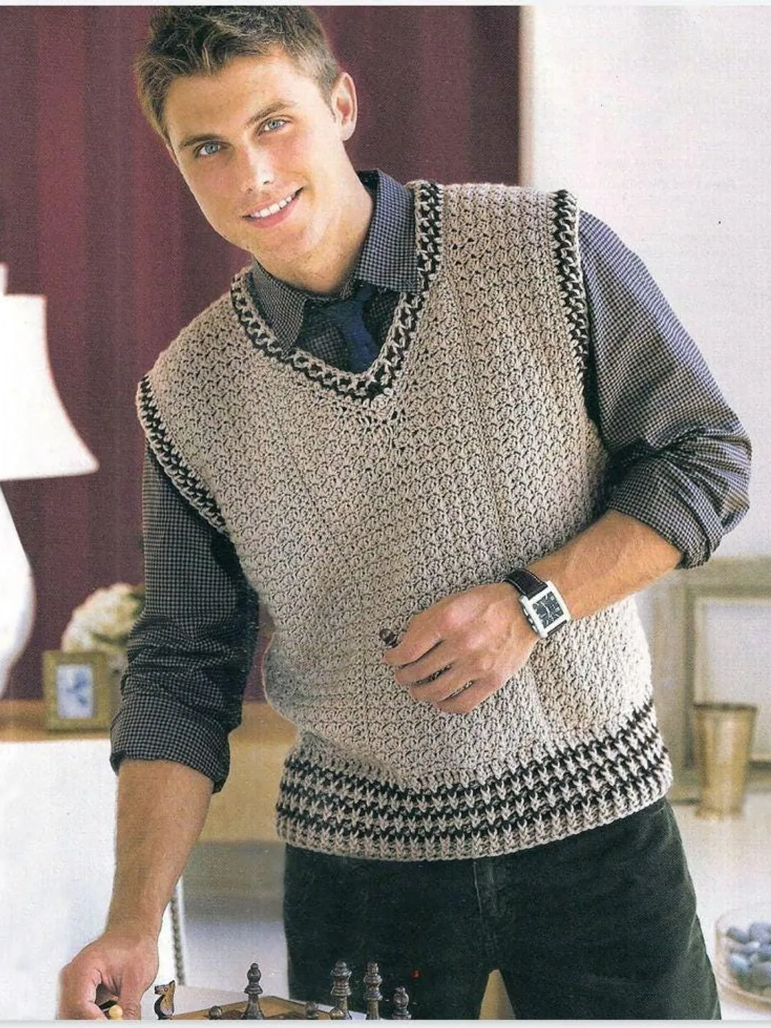Men crochet waistcoat, men crochet vest, sleeveless top pattern pdf instant download