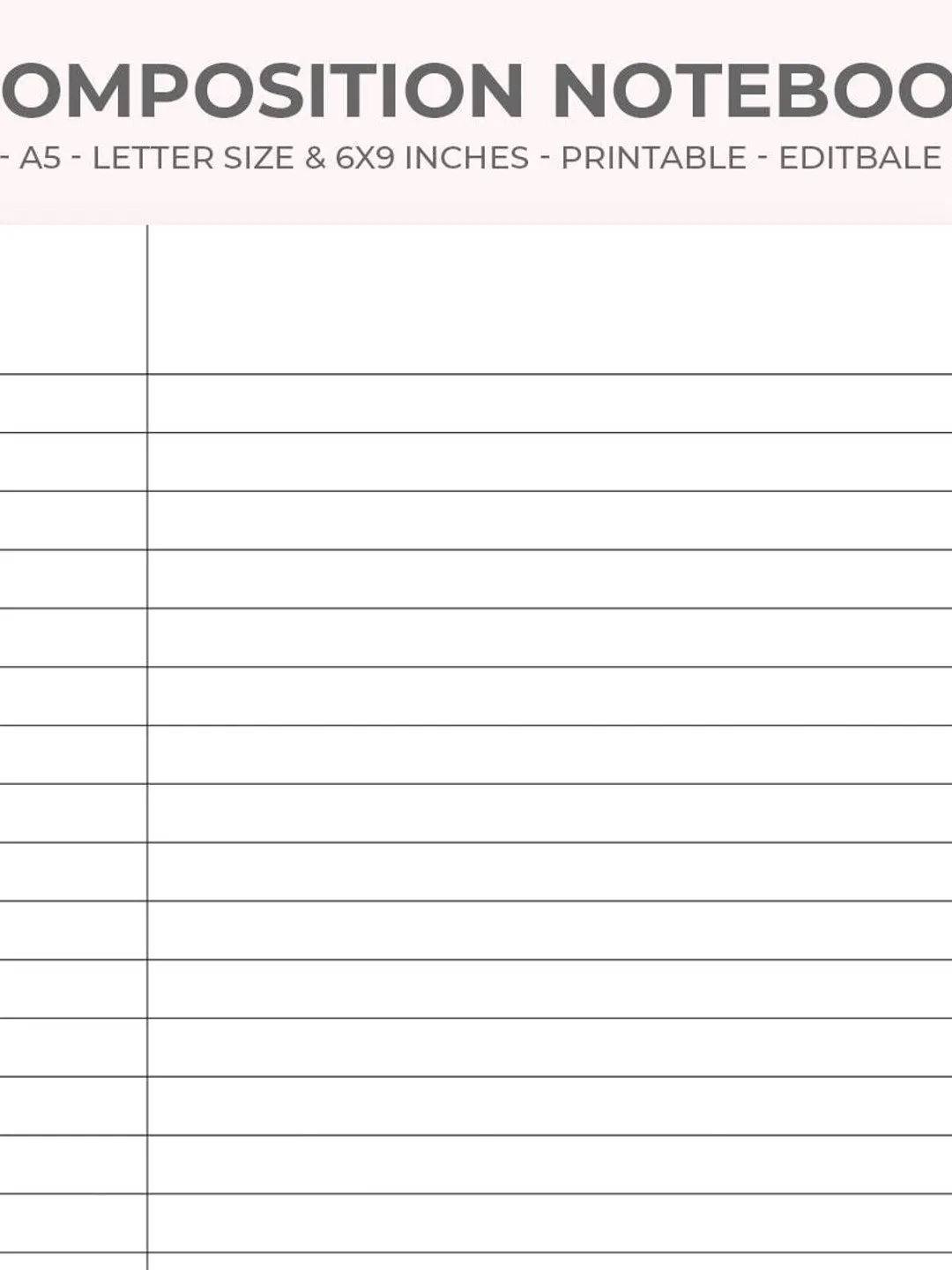 Custom Composition Notebook: Wide Ruled, Printable PDF