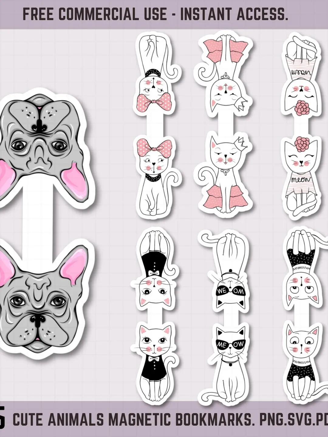 Cute Animals Magnetic Bookmarks Printable - Cat & Dog Magnetic Bookmark ...