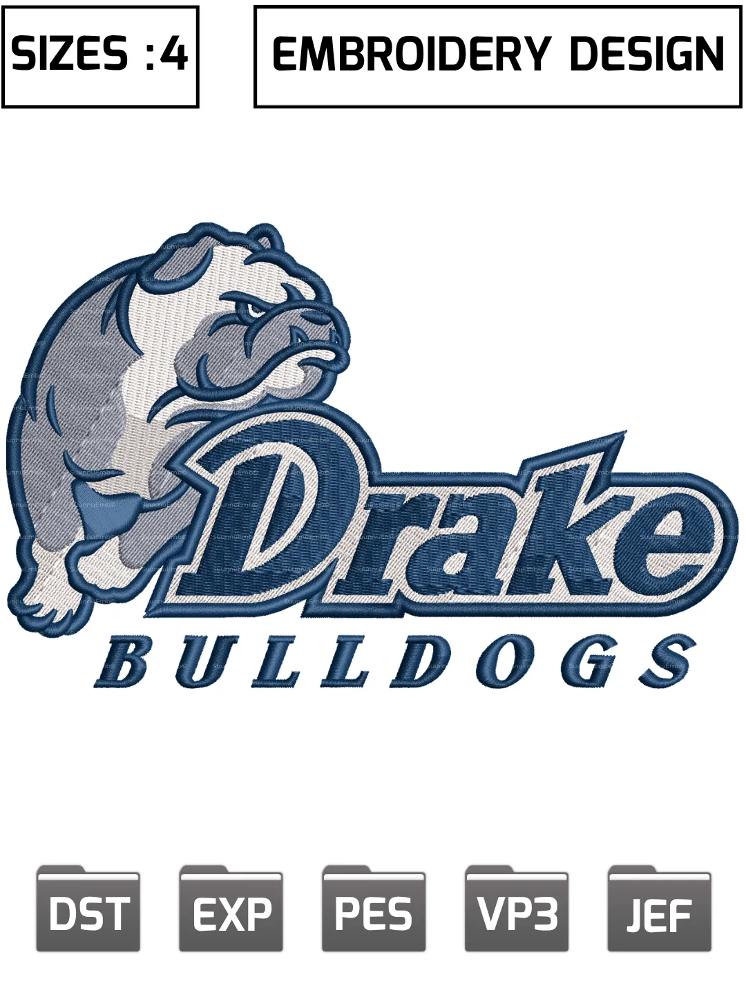 Drake Bulldogs Embroidery Design,Machine Embroidery Design File,4 Sizes, Digital Download