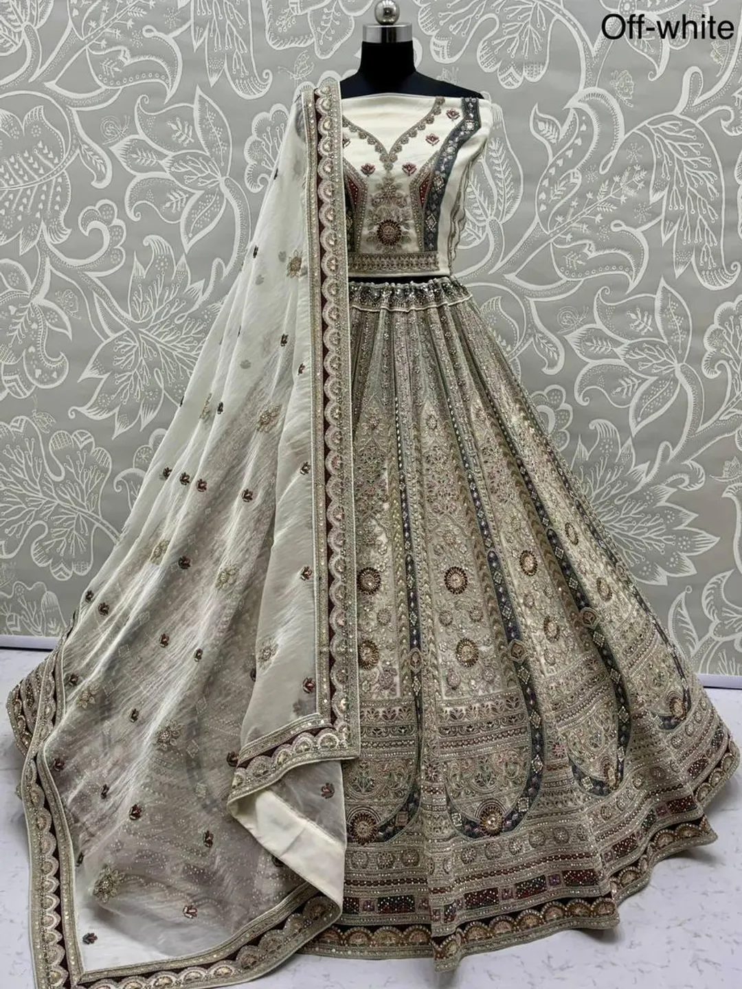 white and silver indian wedding dress White Sequin Lehenga Set: Traditional Indian Wedding Outfit