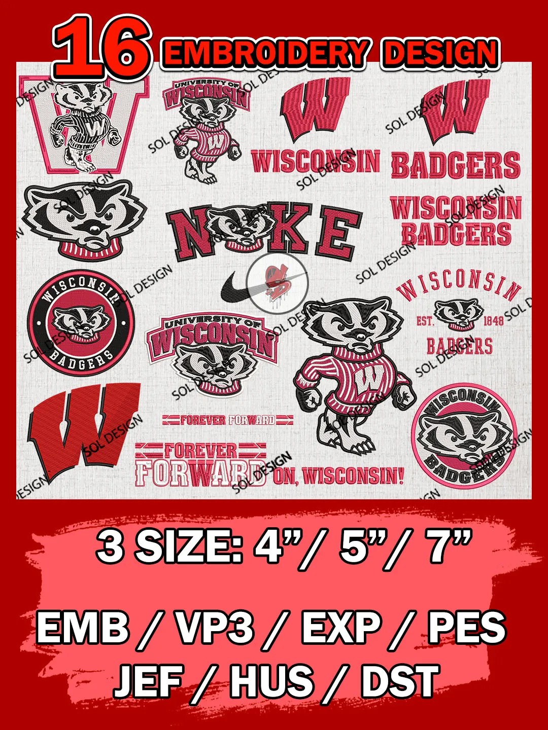 16 NCAA Wisconsin Badgers Bundle Embroidery Files, NCAA Wisconsin Badgers Team Bundle Embroidery Designs, NCAA Teams, National College Football Team 3 sizes, NCAA Badgers Machine Embroidery, Digital Download