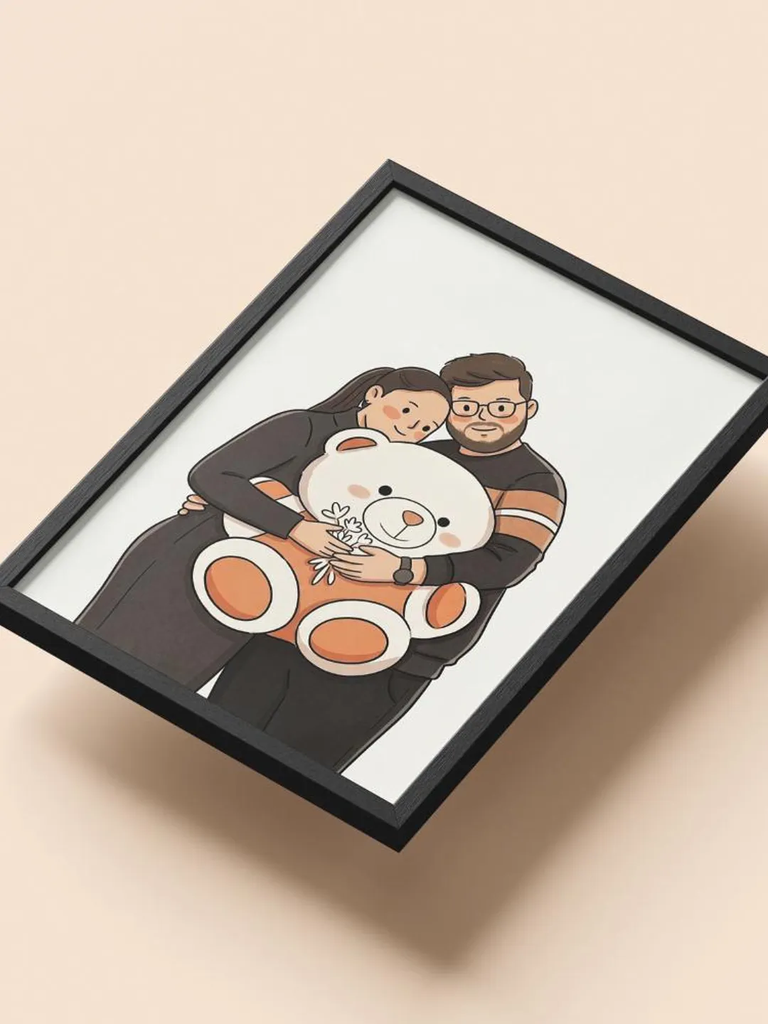 Custom Couple Portrait Illustration, Hand Drawn Framed Wall Art ...