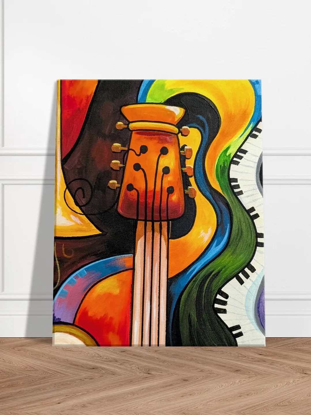 Abstract Music Wall Art, Colorful Guitar Jazz Canvas, Modern